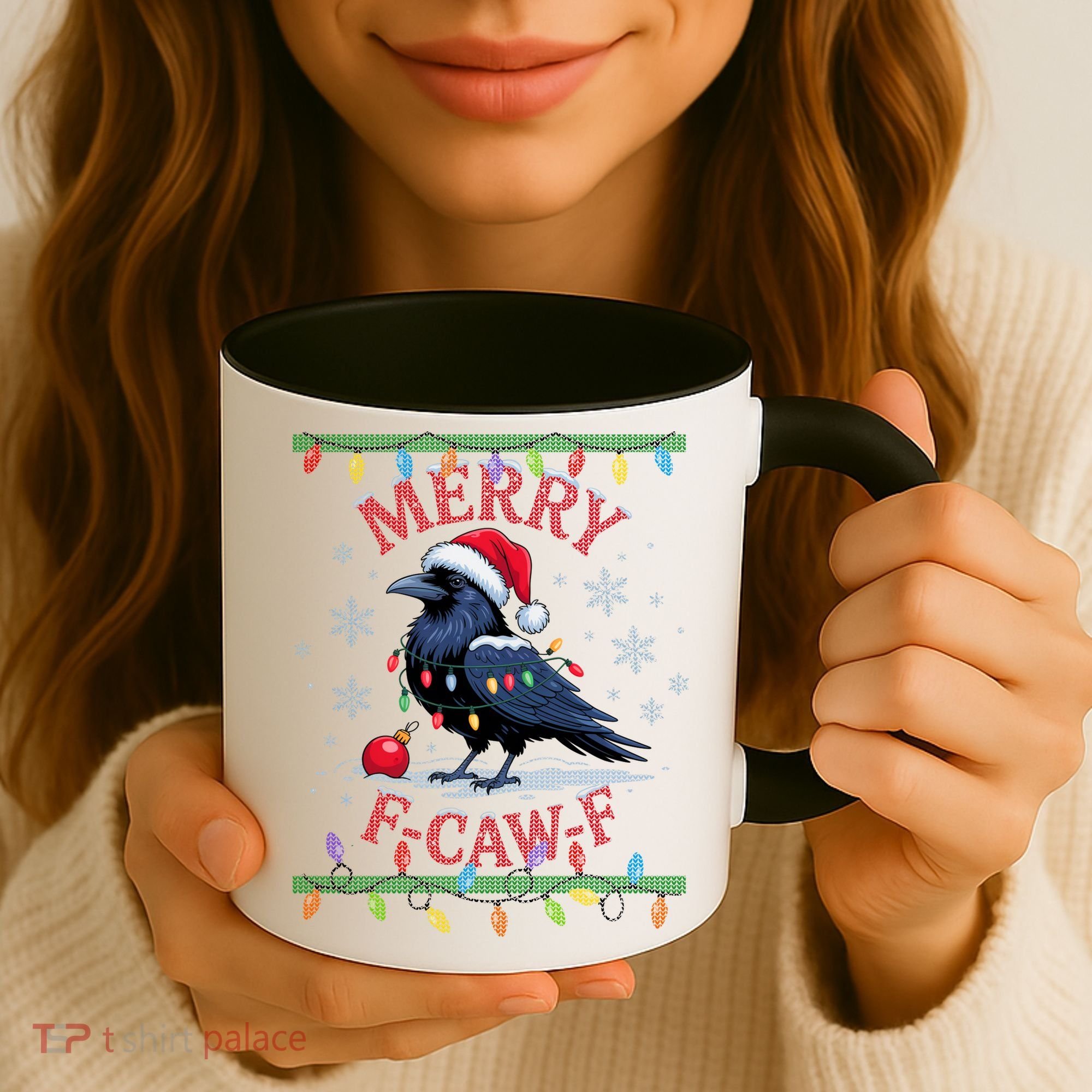Ugly Christmas Sweater Merry F CAW F Crow Coffee Mug