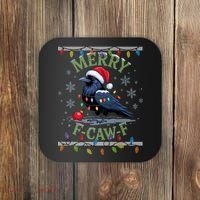 Ugly Christmas Sweater Merry F CAW F Crow Coaster thumb 0