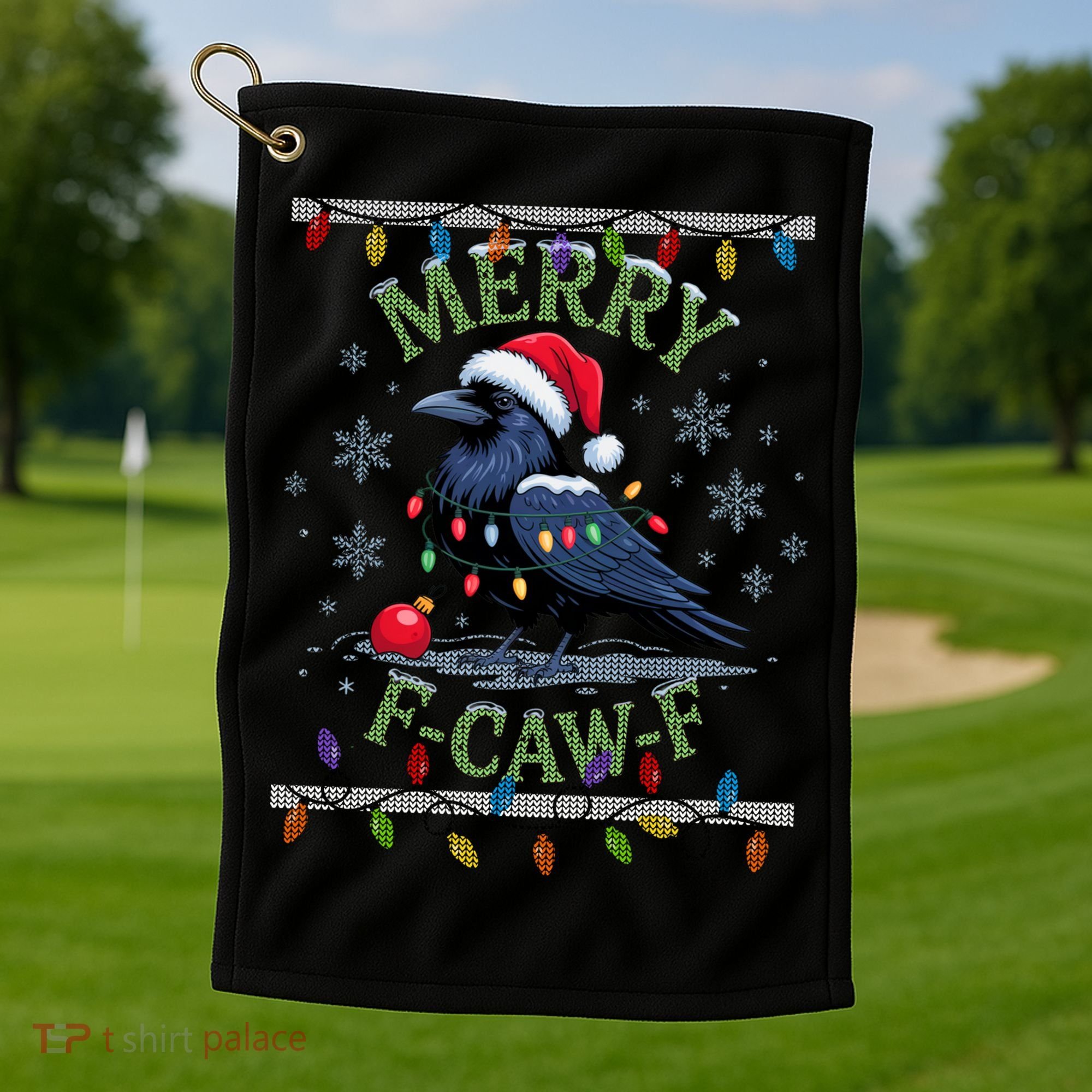 Ugly Christmas Sweater Merry F CAW F Crow Golf Towel