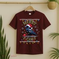 Ugly Christmas Sweater Merry F CAW F Crow T-Shirt thumb 2