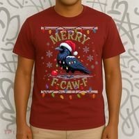 Ugly Christmas Sweater Merry F CAW F Crow T-Shirt thumb 3
