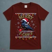 Ugly Christmas Sweater Merry F CAW F Crow T-Shirt thumb 5