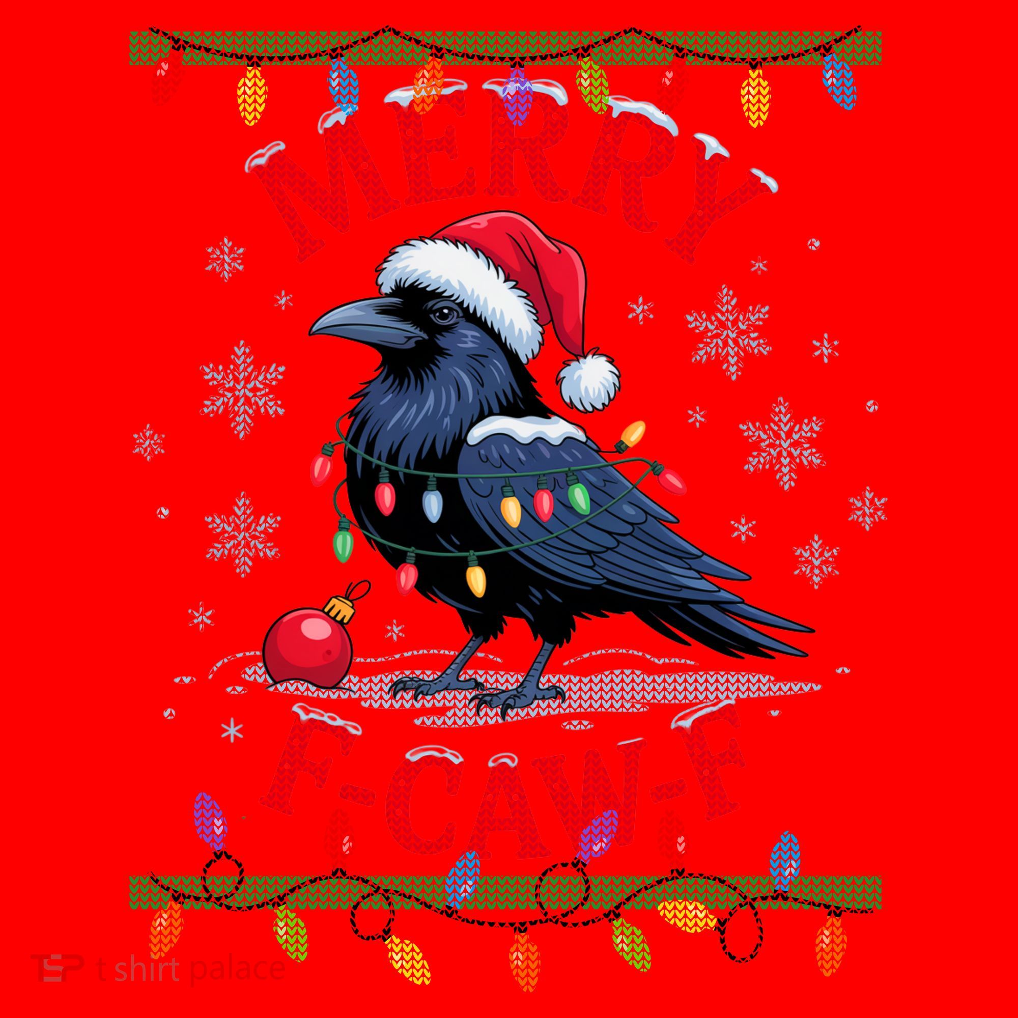 Ugly Christmas Sweater Merry F CAW F Crow Santa Hat