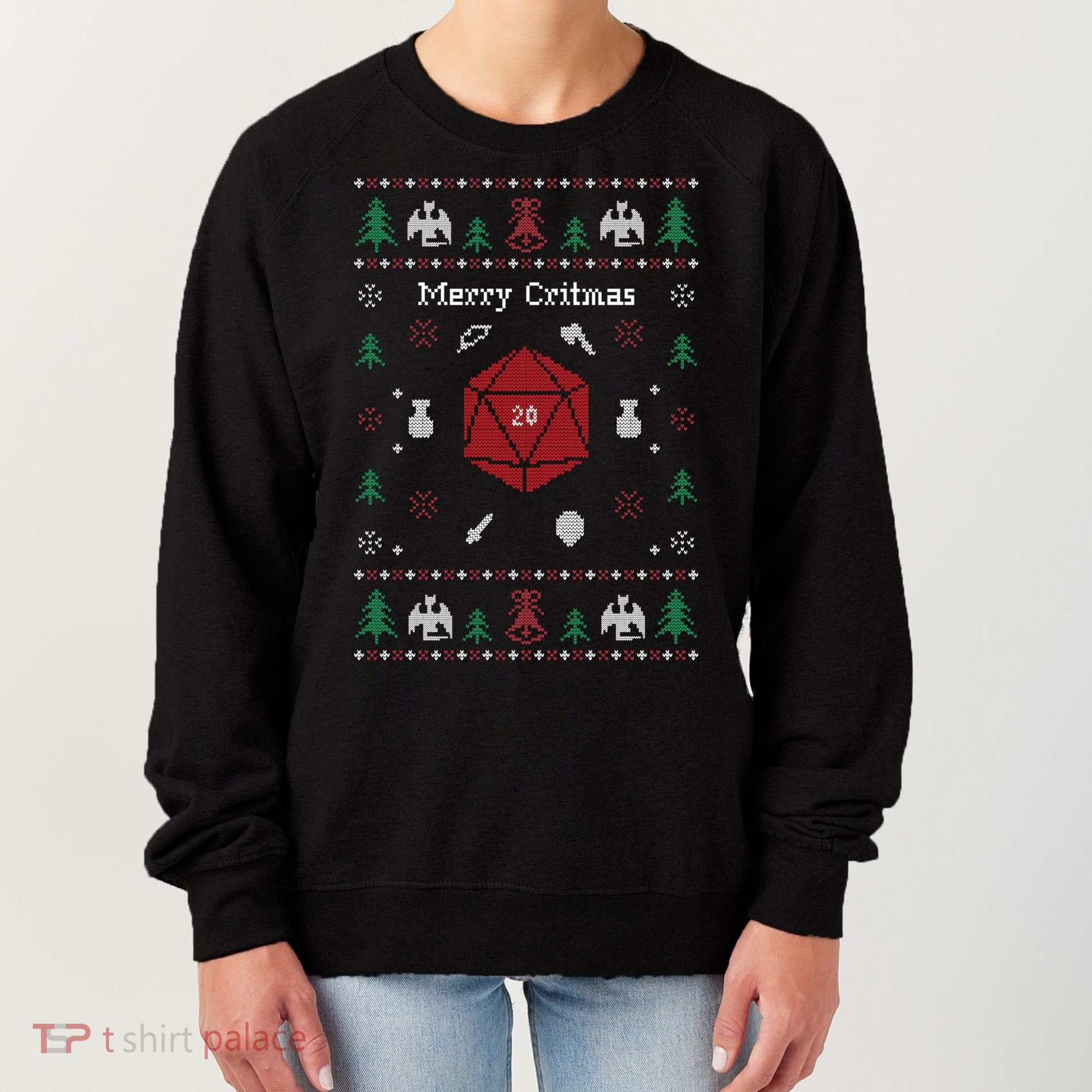 Ugly Christmas Sweater Merry Critmas Dungeons And Rpg Dragons Gift Women's Sweatshirt