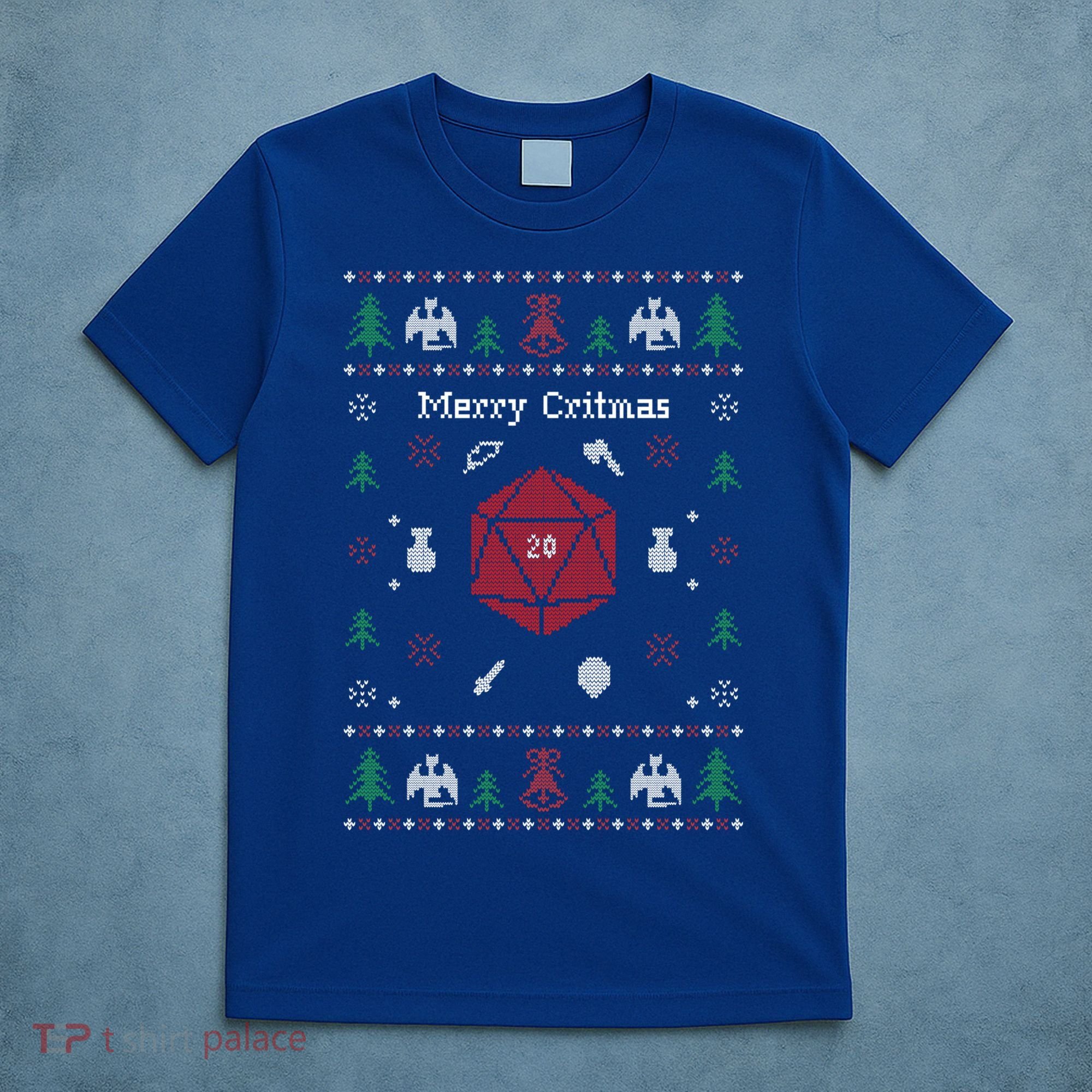 Ugly Christmas Sweater Merry Critmas Dungeons And Rpg Dragons Gift T-Shirt
