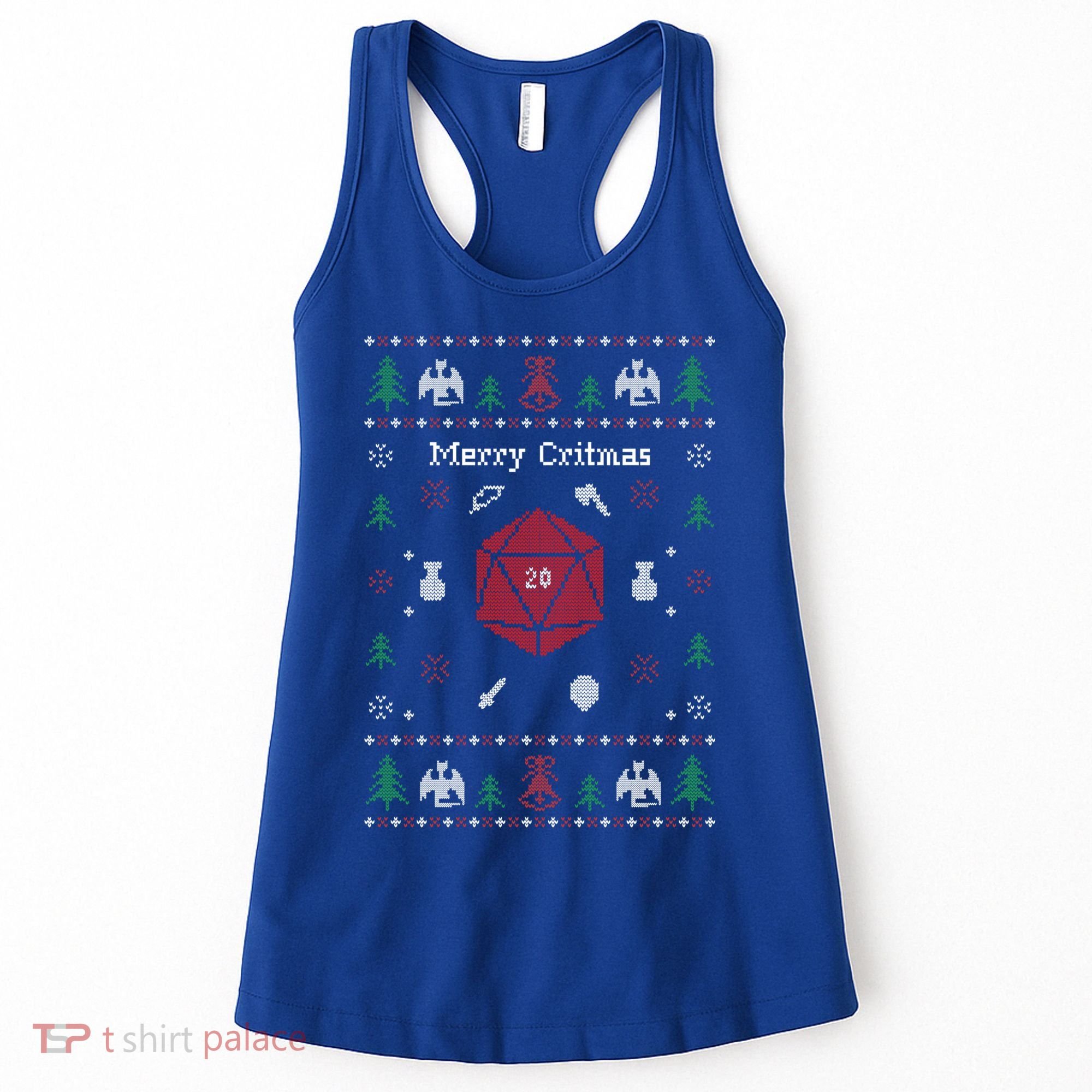 Ugly Christmas Sweater Merry Critmas Dungeons And Rpg Dragons Gift Women's Tank Top