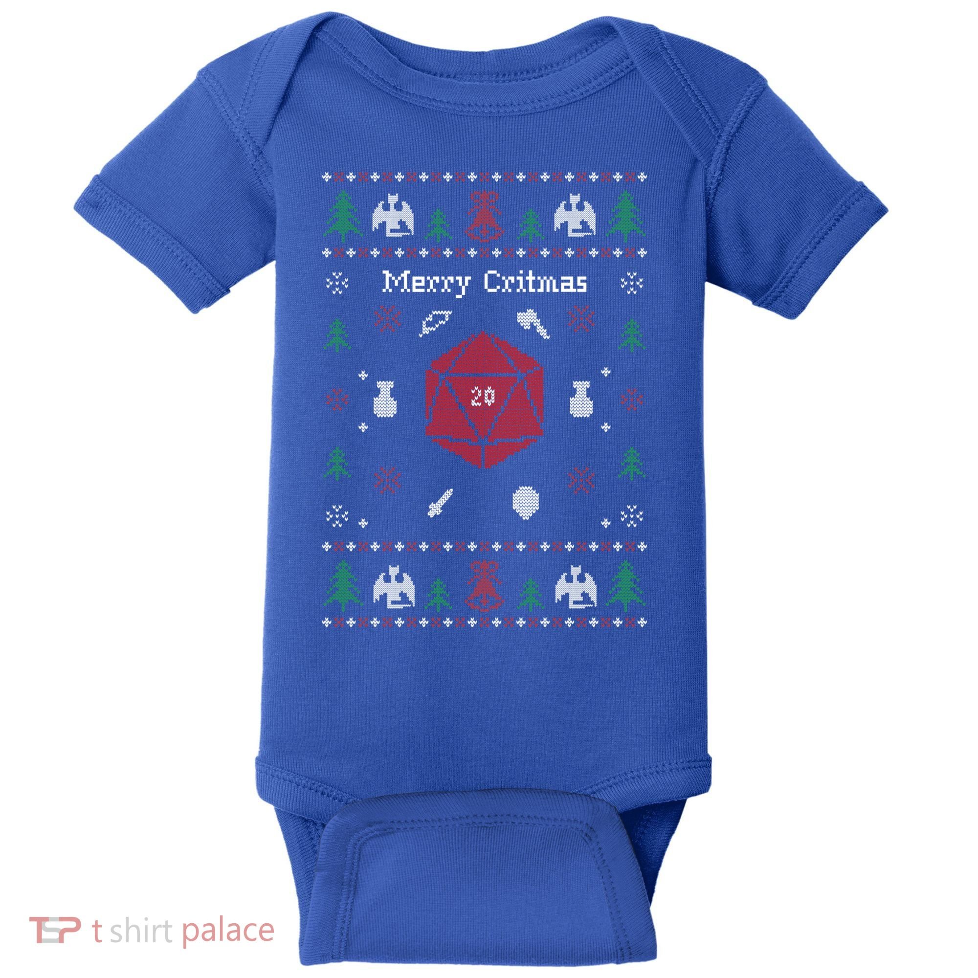 Ugly Christmas Sweater Merry Critmas Dungeons And Rpg Dragons Gift Baby Bodysuit