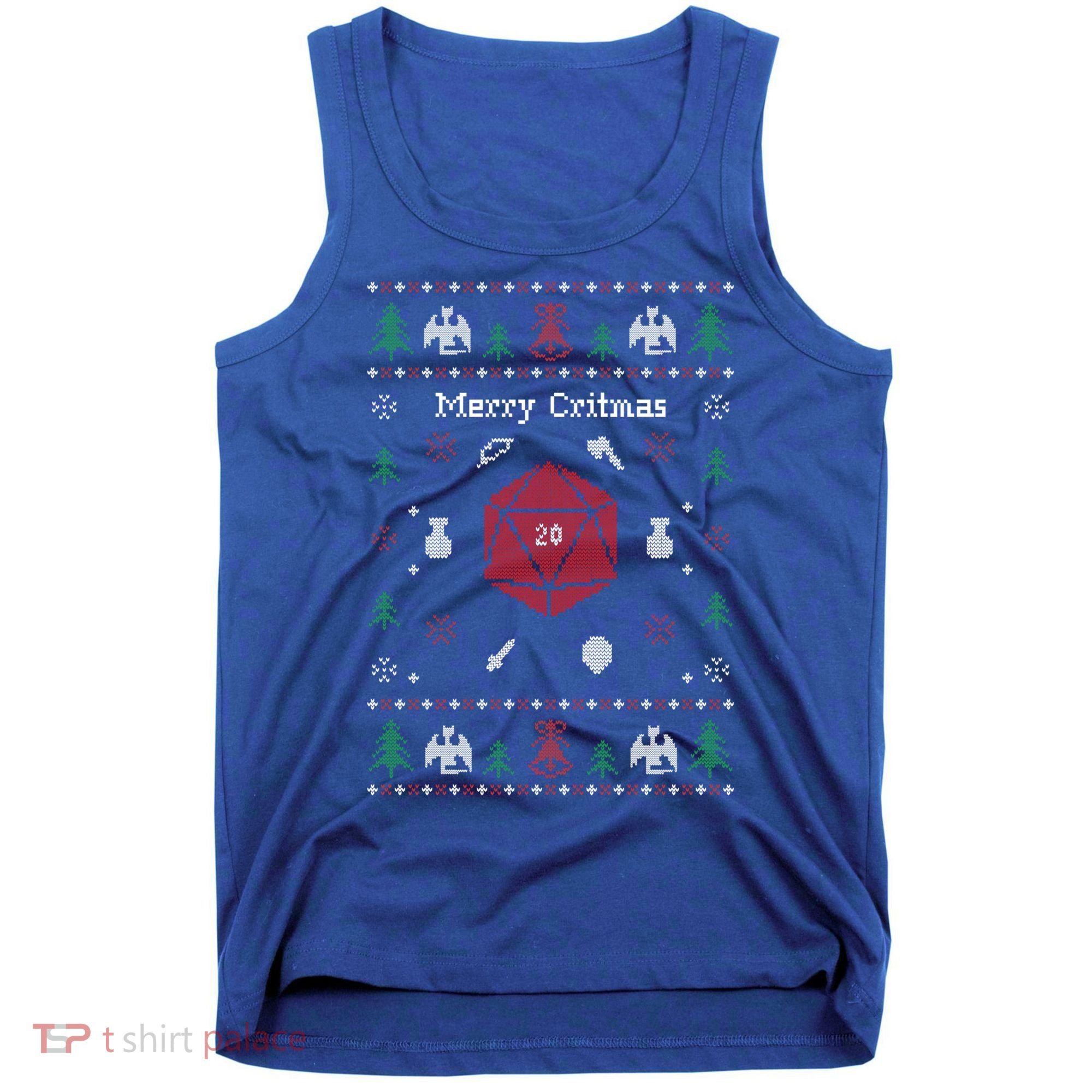 Ugly Christmas Sweater Merry Critmas Dungeons And Rpg Dragons Gift Tank Top