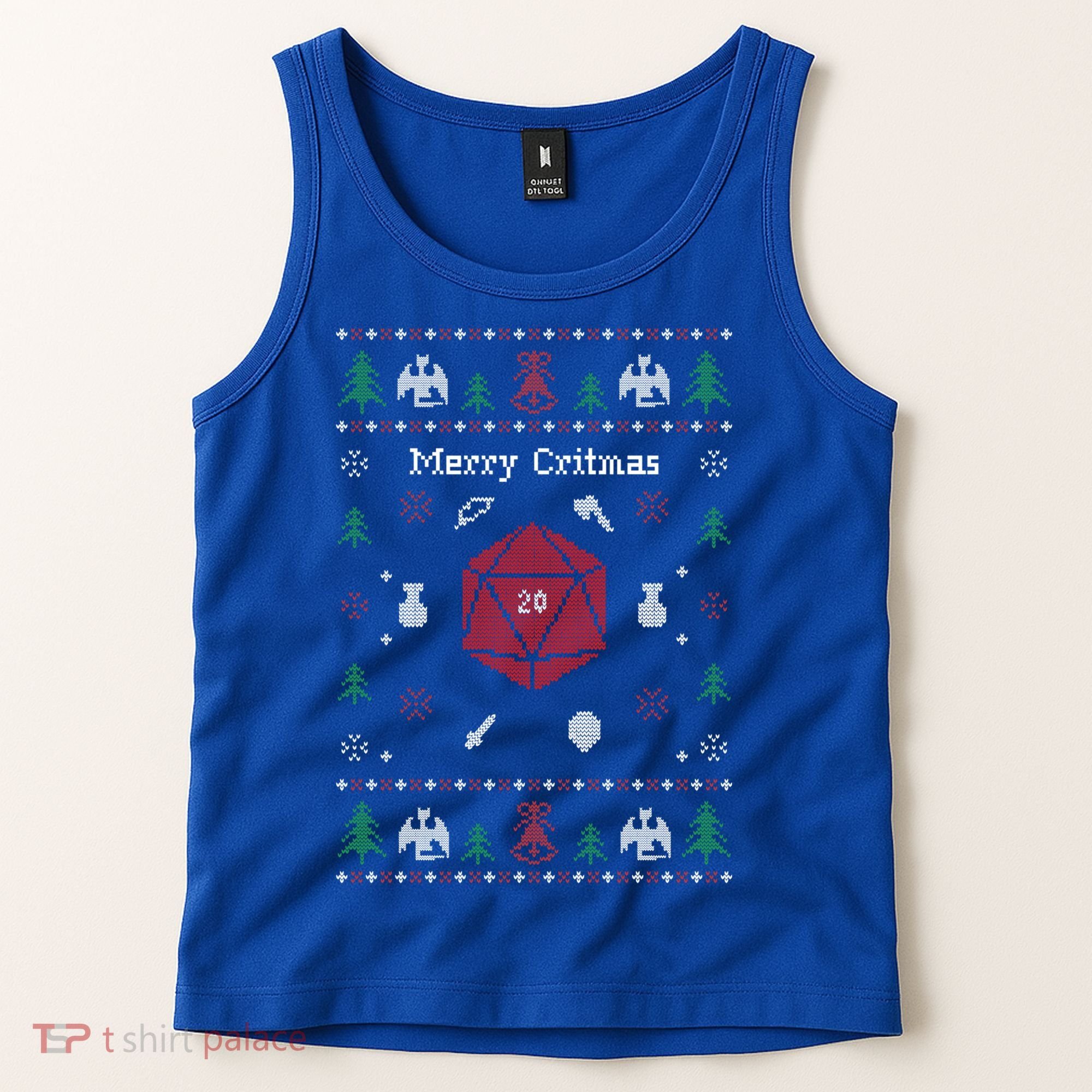 Ugly Christmas Sweater Merry Critmas Dungeons And Rpg Dragons Gift Tank Top