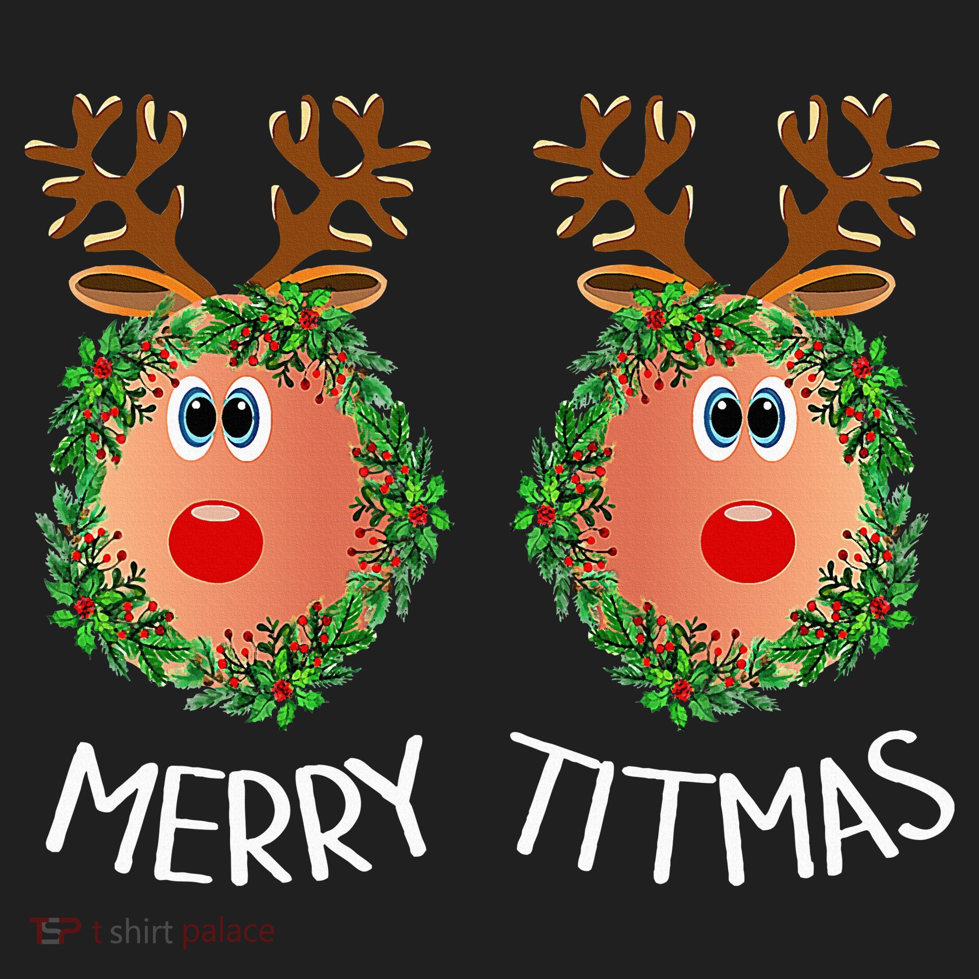 Ugly Christmas Sweater Merry Titmas Reindeer Boobs Naughty Beanie