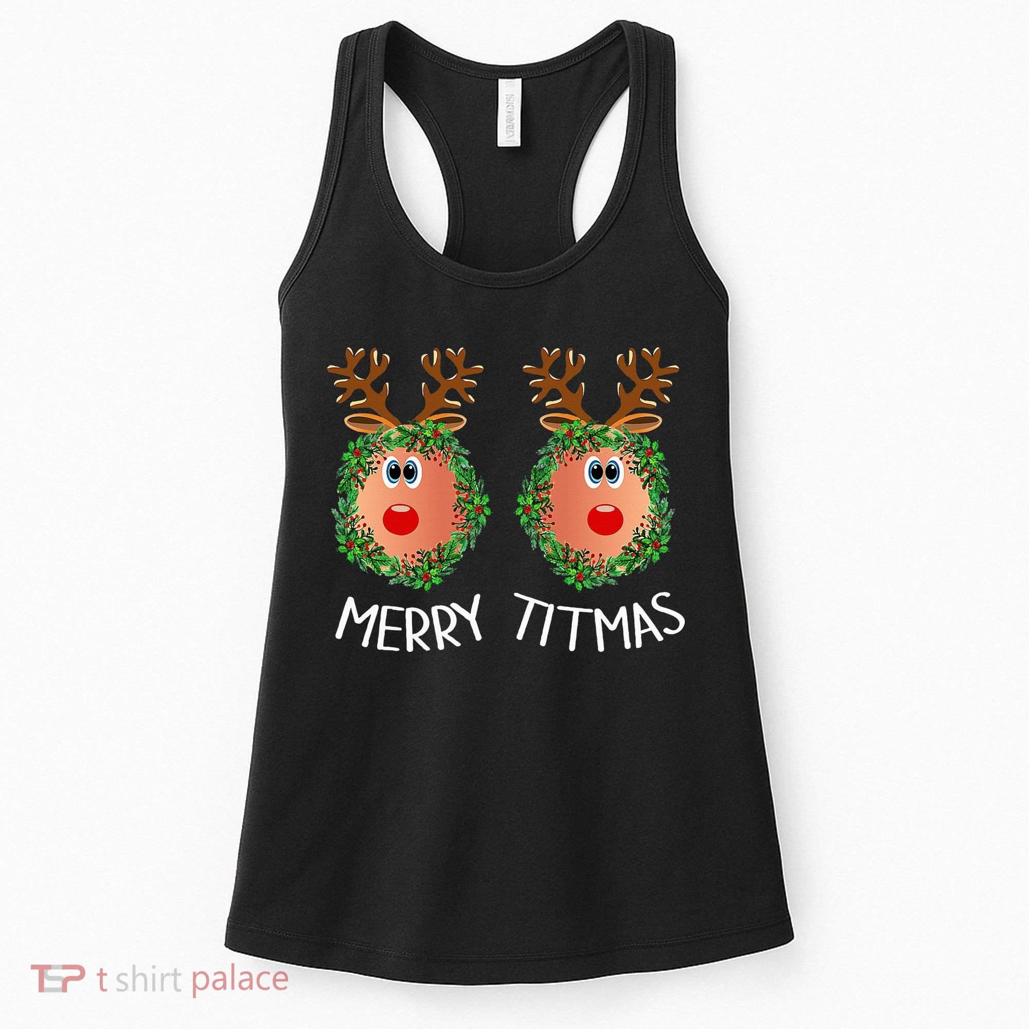 Ugly Christmas Sweater Merry Titmas Reindeer Boobs Naughty Women's Tank Top