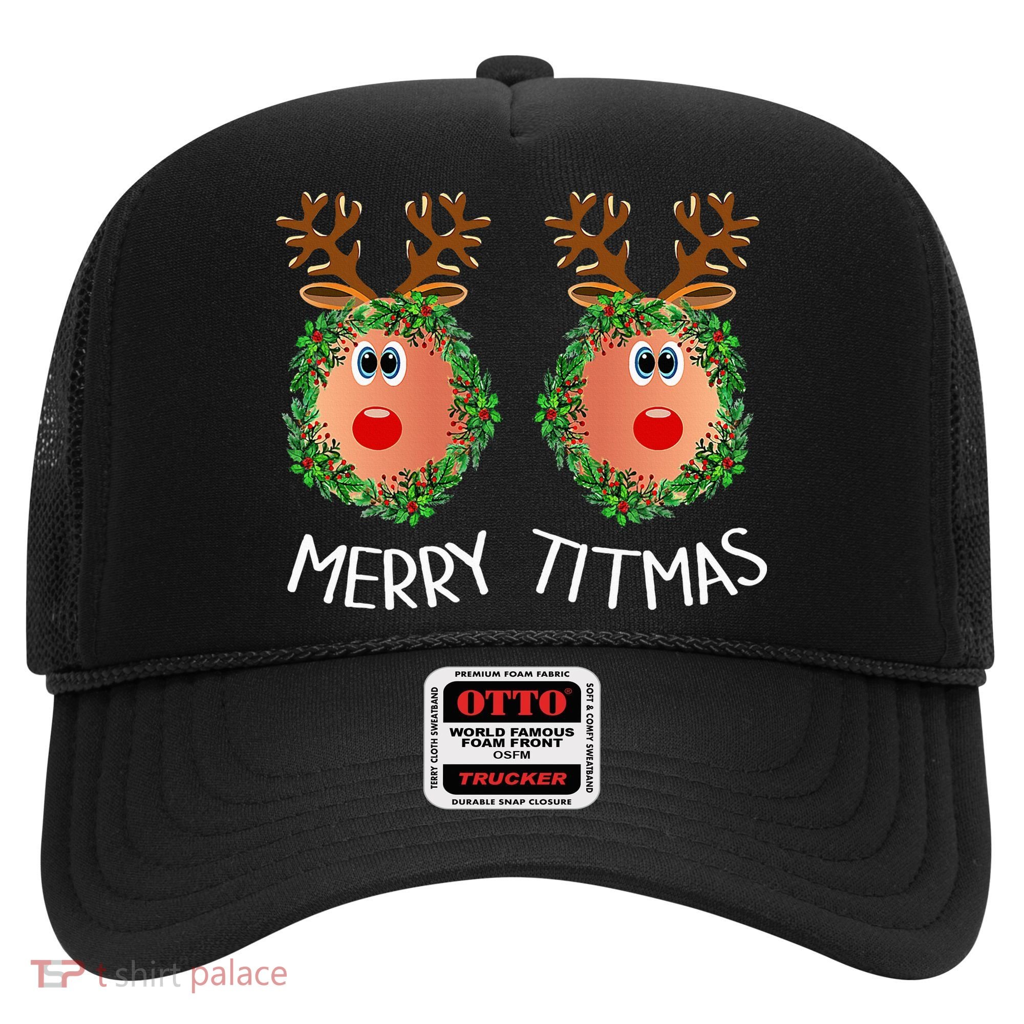 Ugly Christmas Sweater Merry Titmas Reindeer Boobs Naughty Hat