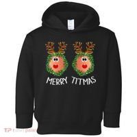 Ugly Christmas Sweater Merry Titmas Reindeer Boobs Naughty Toddler Hoodie thumb 0