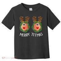 Ugly Christmas Sweater Merry Titmas Reindeer Boobs Naughty Toddler T-Shirt thumb 0