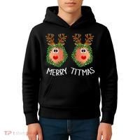 Ugly Christmas Sweater Merry Titmas Reindeer Boobs Naughty Kids Hoodie thumb 4