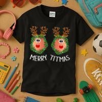 Ugly Christmas Sweater Merry Titmas Reindeer Boobs Naughty Kids T-Shirt thumb 3
