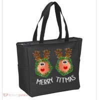 Ugly Christmas Sweater Merry Titmas Reindeer Boobs Naughty Tote Bag thumb 2