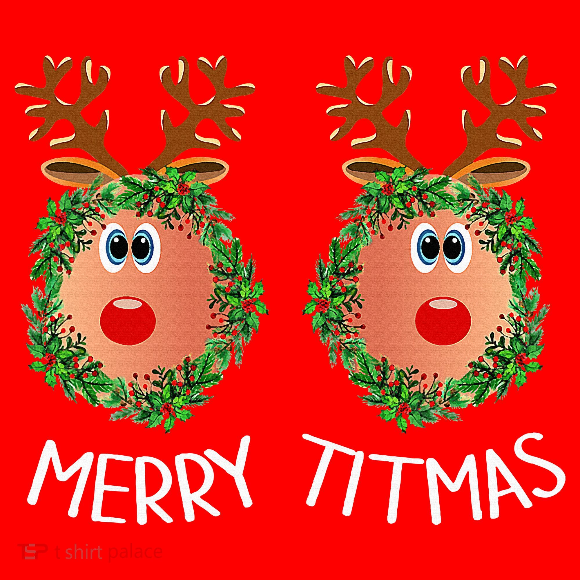Ugly Christmas Sweater Merry Titmas Reindeer Boobs Naughty Santa Hat