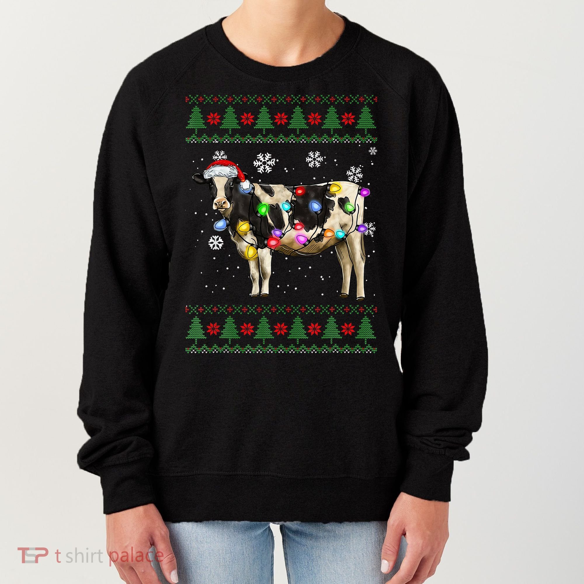Ugly Christmas Sweater Cow Christmas Lights Sweater Light Up Women's Sweatshirt