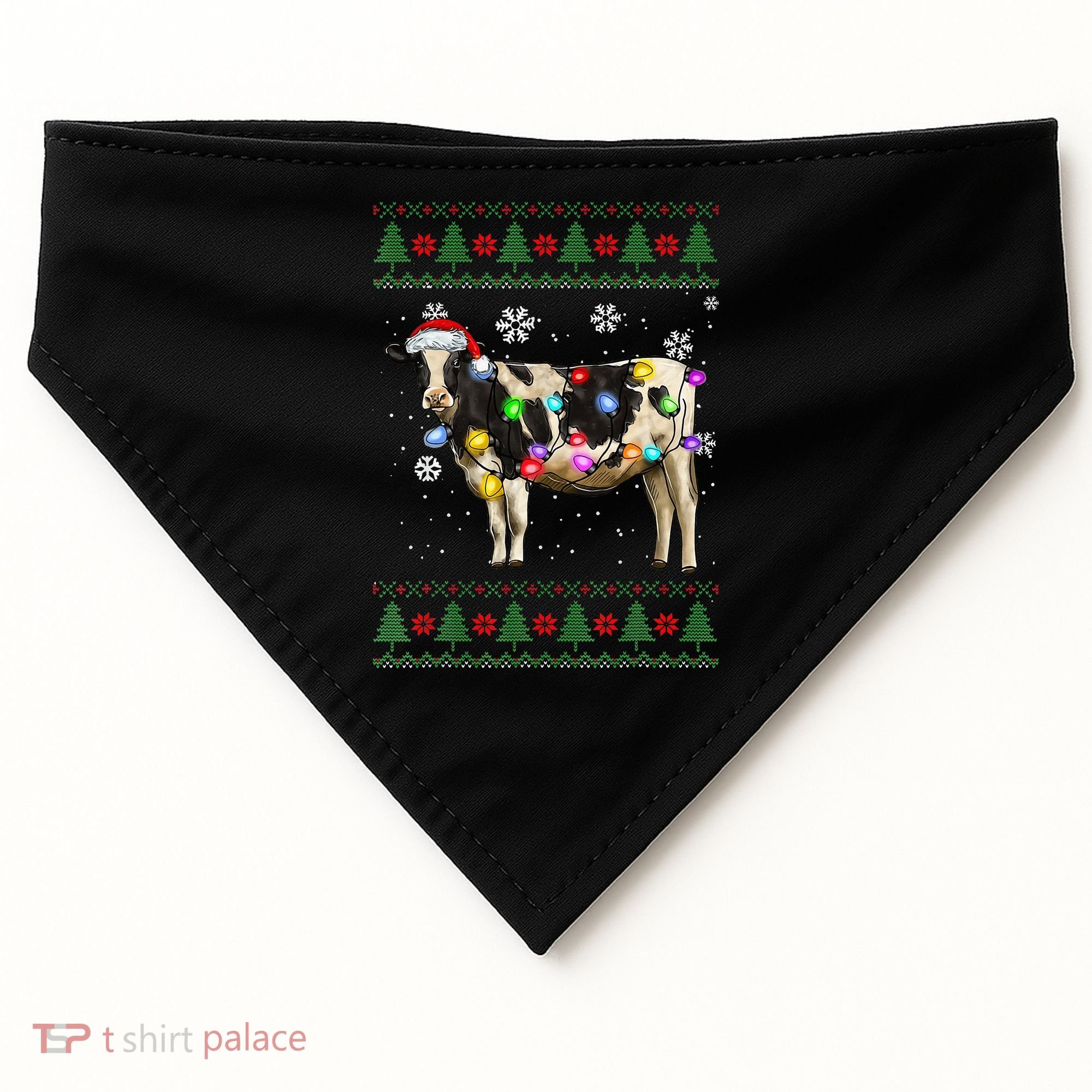 Ugly Christmas Sweater Cow Christmas Lights Sweater Light Up USA-Made Doggie Bandana