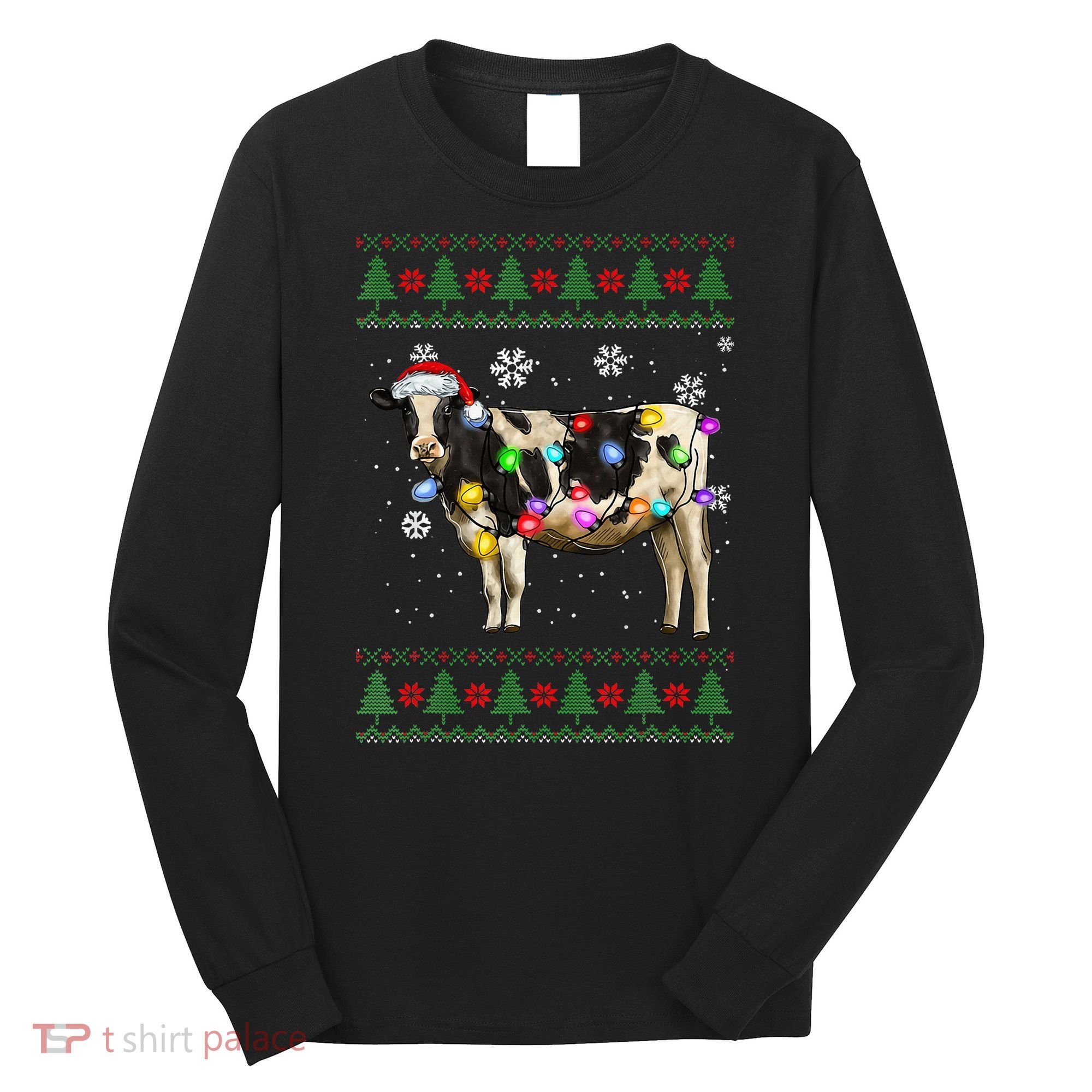 Ugly Christmas Sweater Cow Christmas Lights Sweater Light Up Long Sleeve Shirt