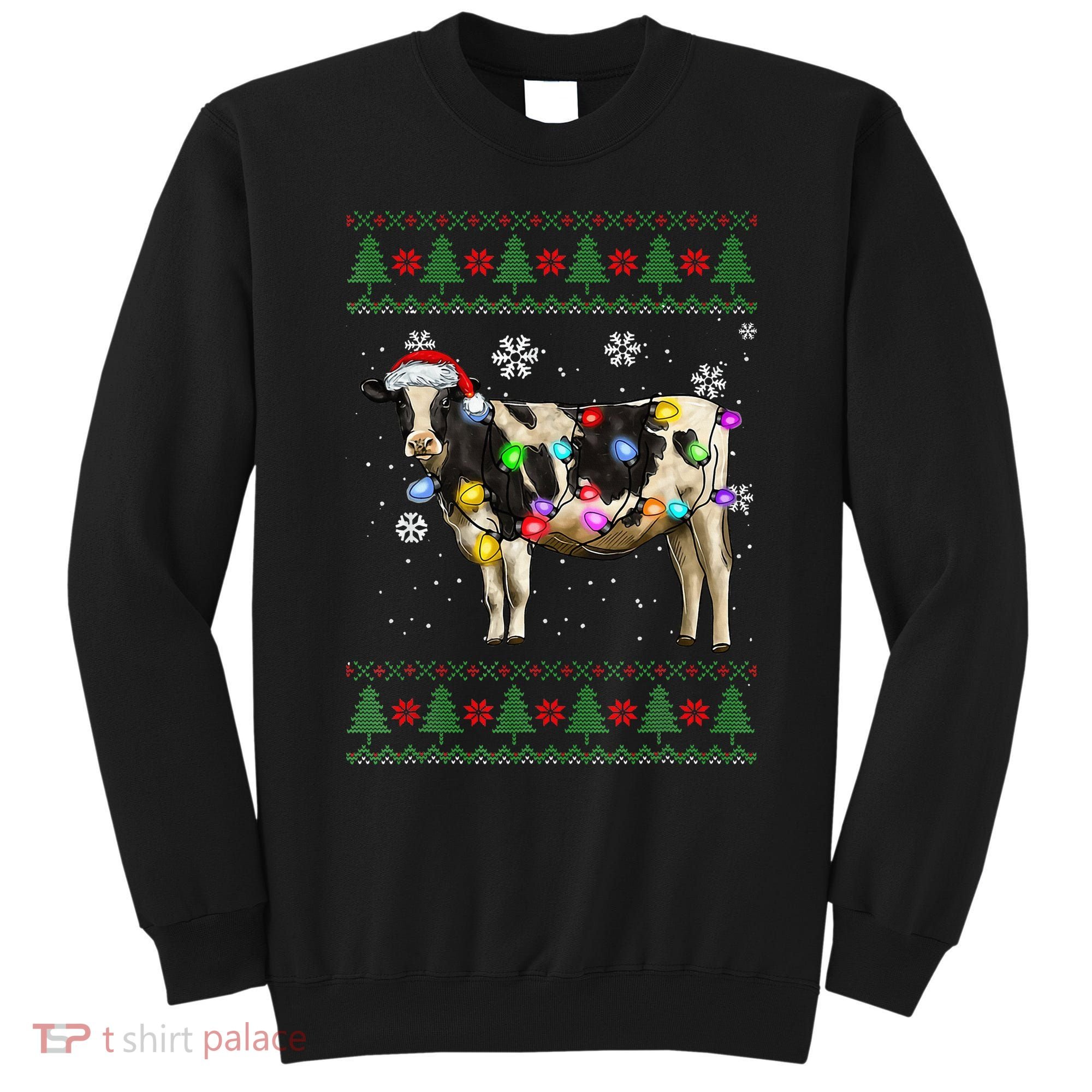 Ugly Christmas Sweater Cow Christmas Lights Sweater Light Up Sweatshirt