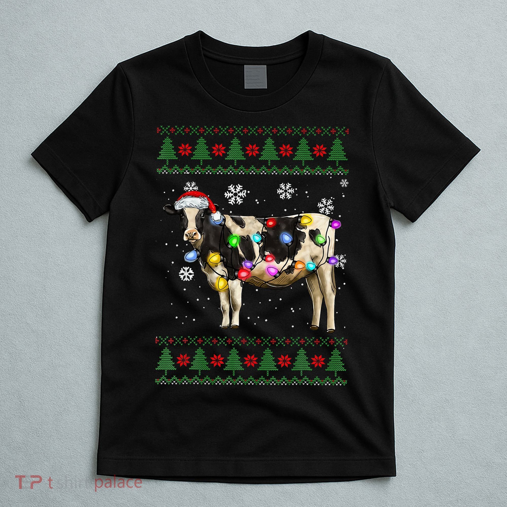 Ugly Christmas Sweater Cow Christmas Lights Sweater Light Up T-Shirt