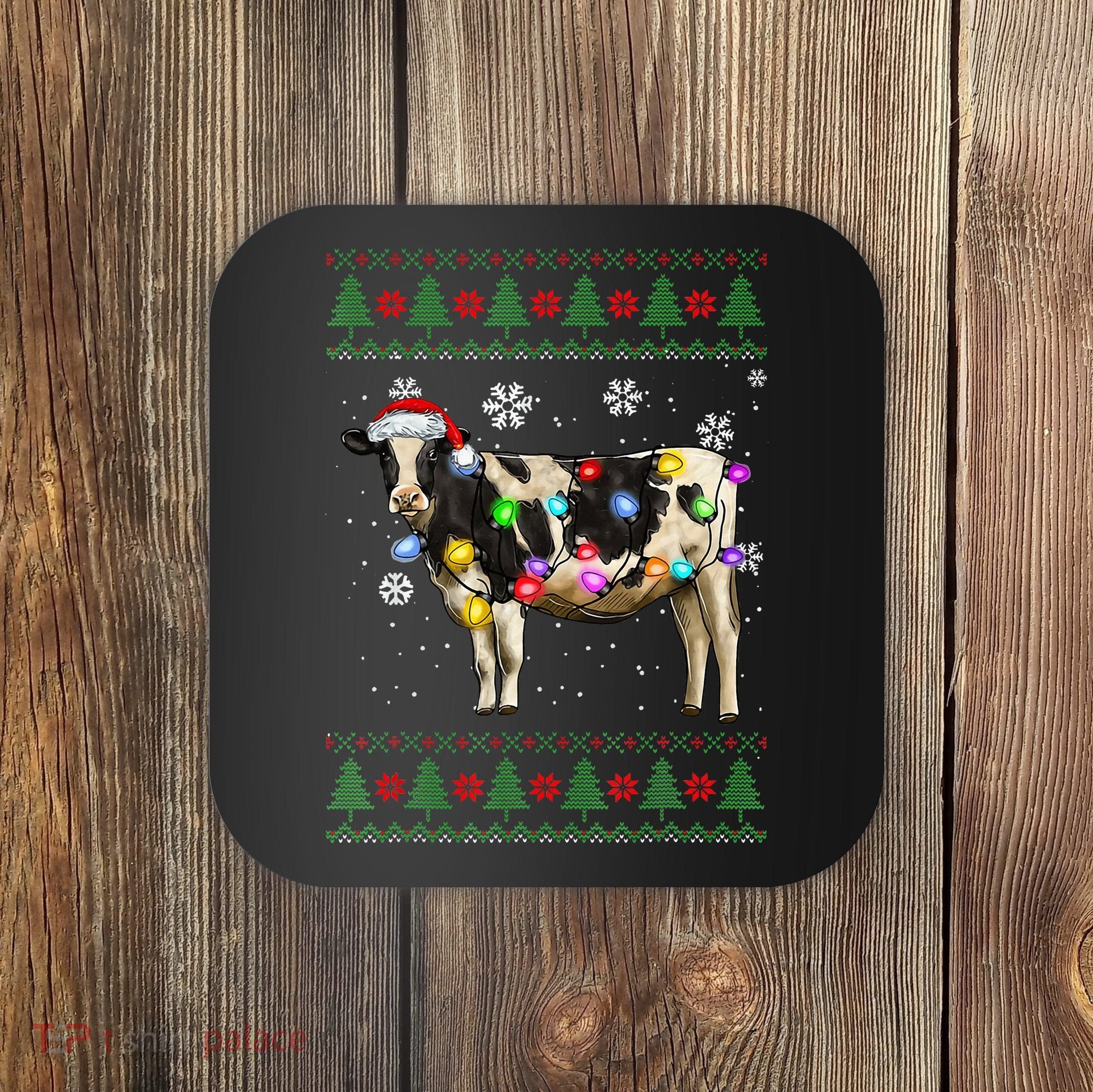 Ugly Christmas Sweater Cow Christmas Lights Sweater Light Up Coaster