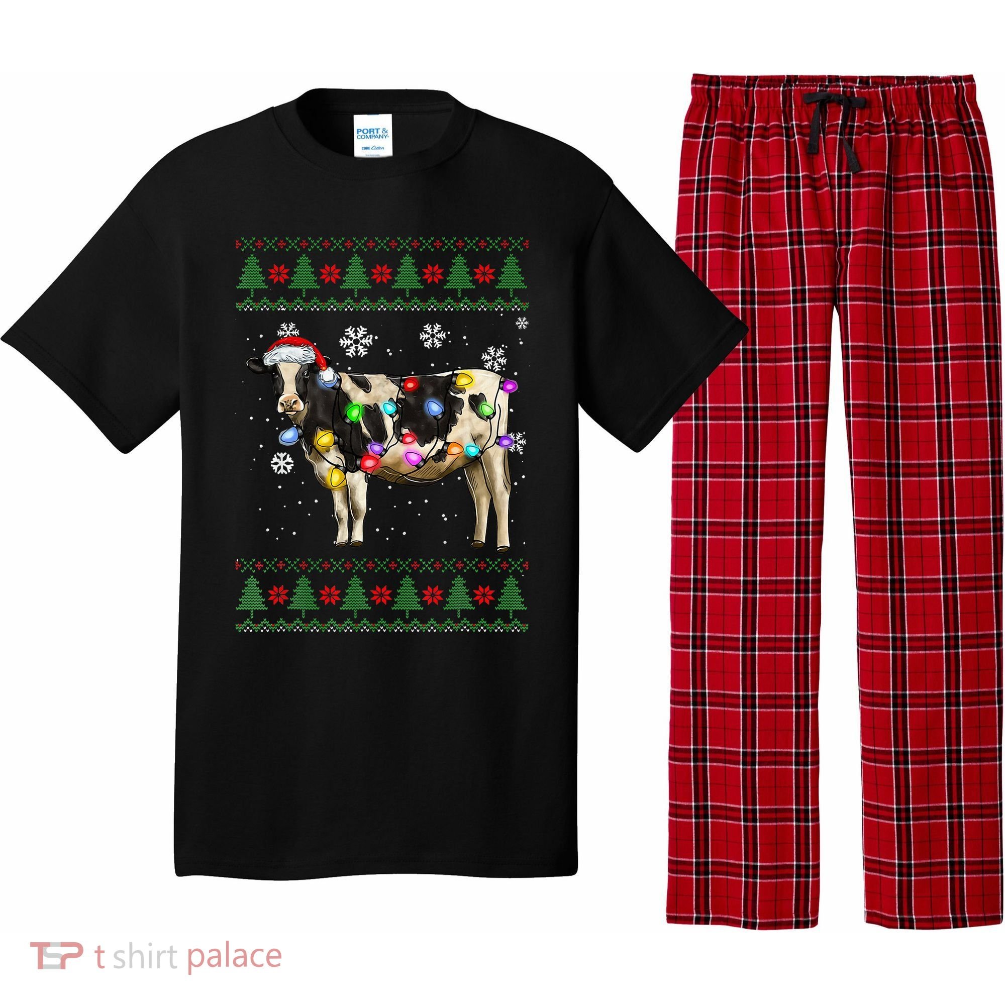 Ugly Christmas Sweater Cow Christmas Lights Sweater Light Up Pajama Set