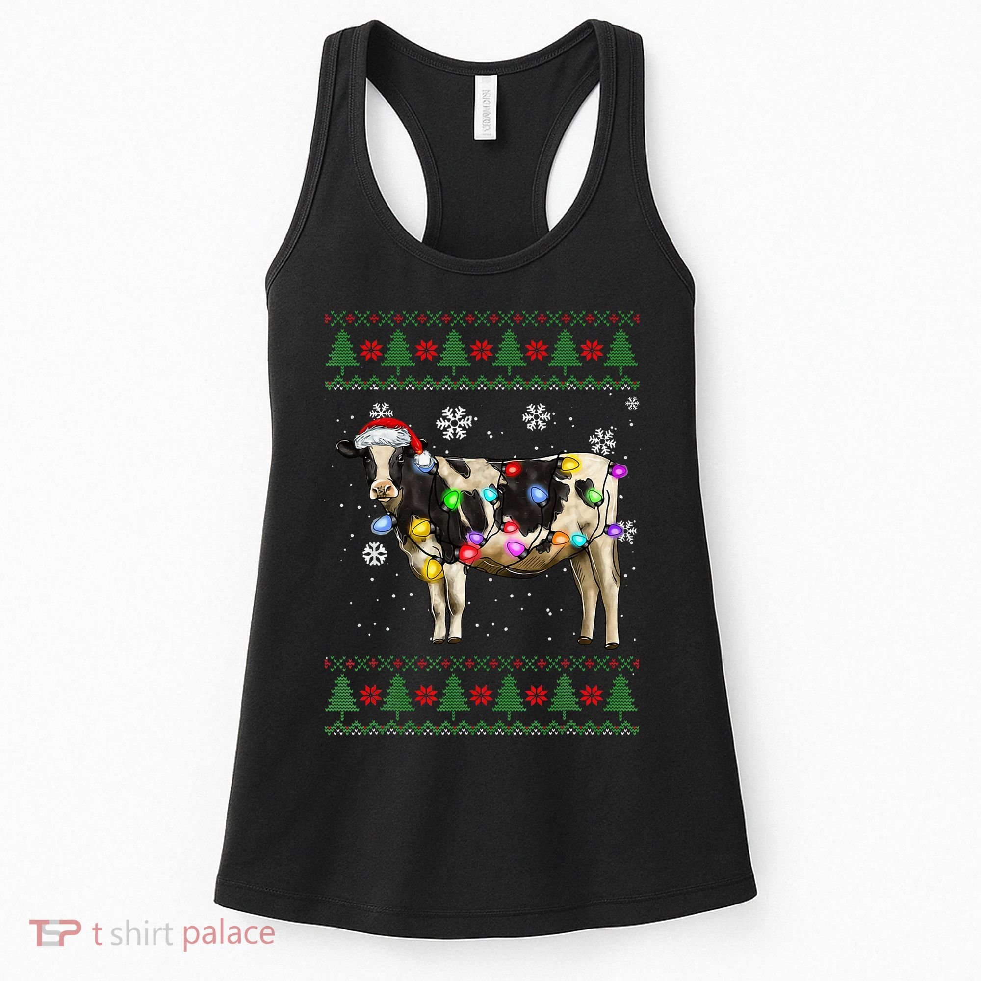 Ugly Christmas Sweater Cow Christmas Lights Sweater Light Up Women's Tank Top