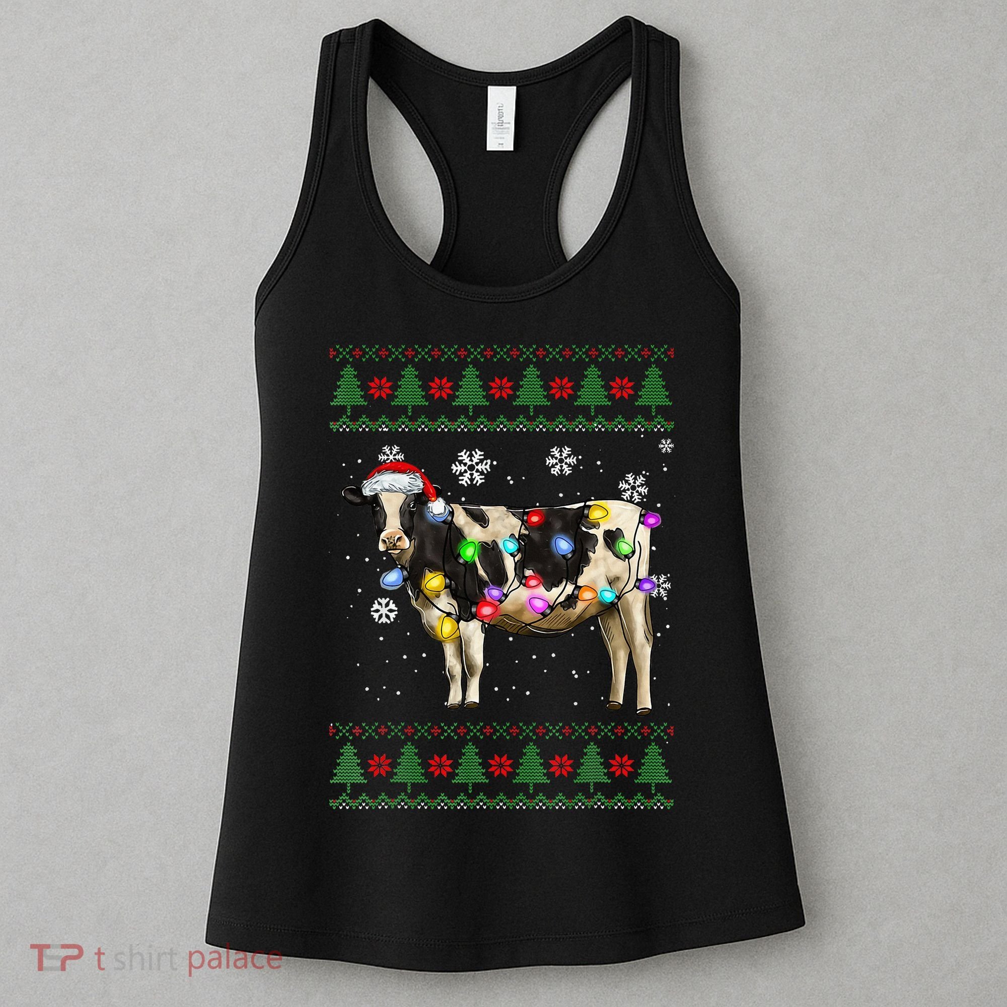 Ugly Christmas Sweater Cow Christmas Lights Sweater Light Up Women's Tank Top