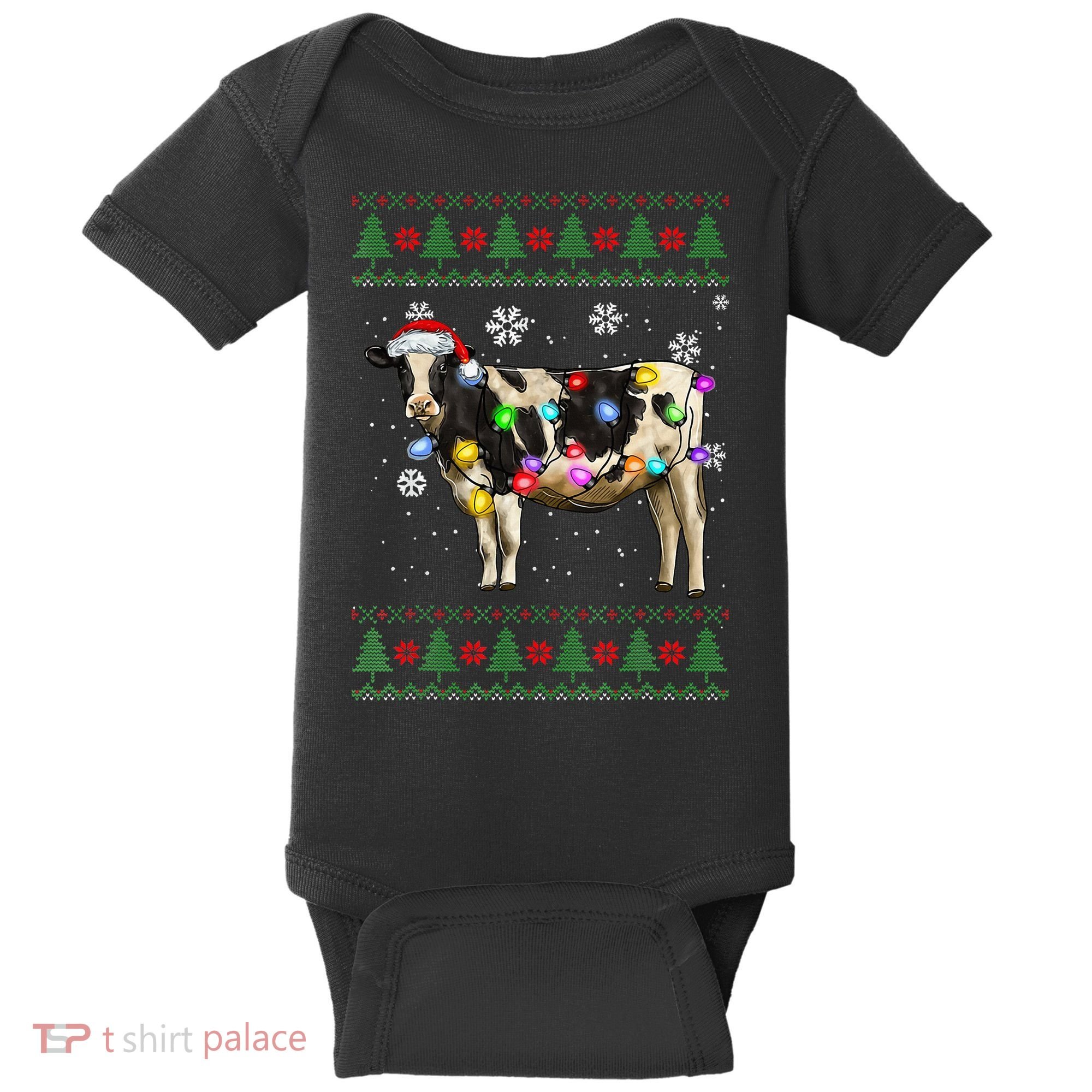 Ugly Christmas Sweater Cow Christmas Lights Sweater Light Up Baby Bodysuit