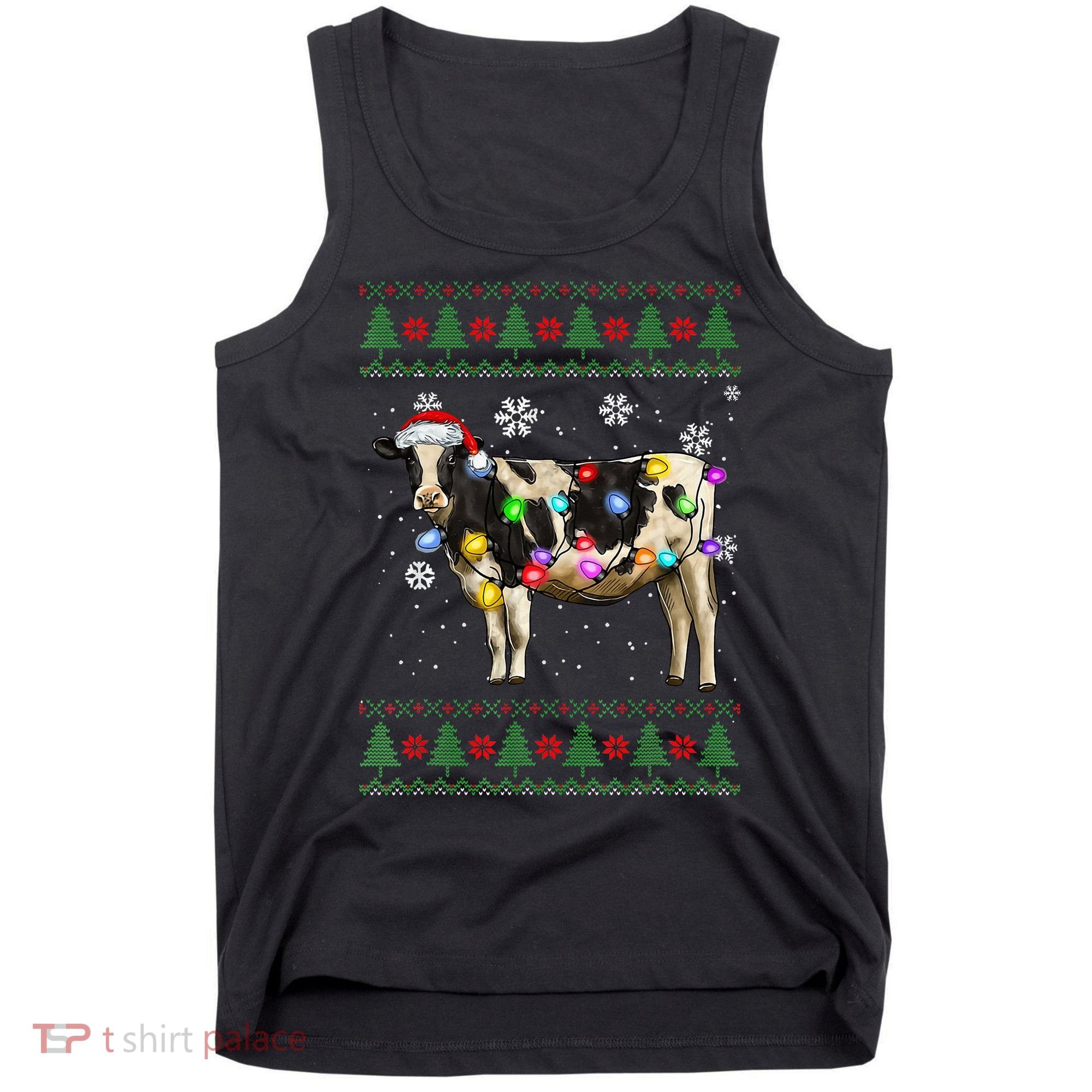 Ugly Christmas Sweater Cow Christmas Lights Sweater Light Up Tank Top