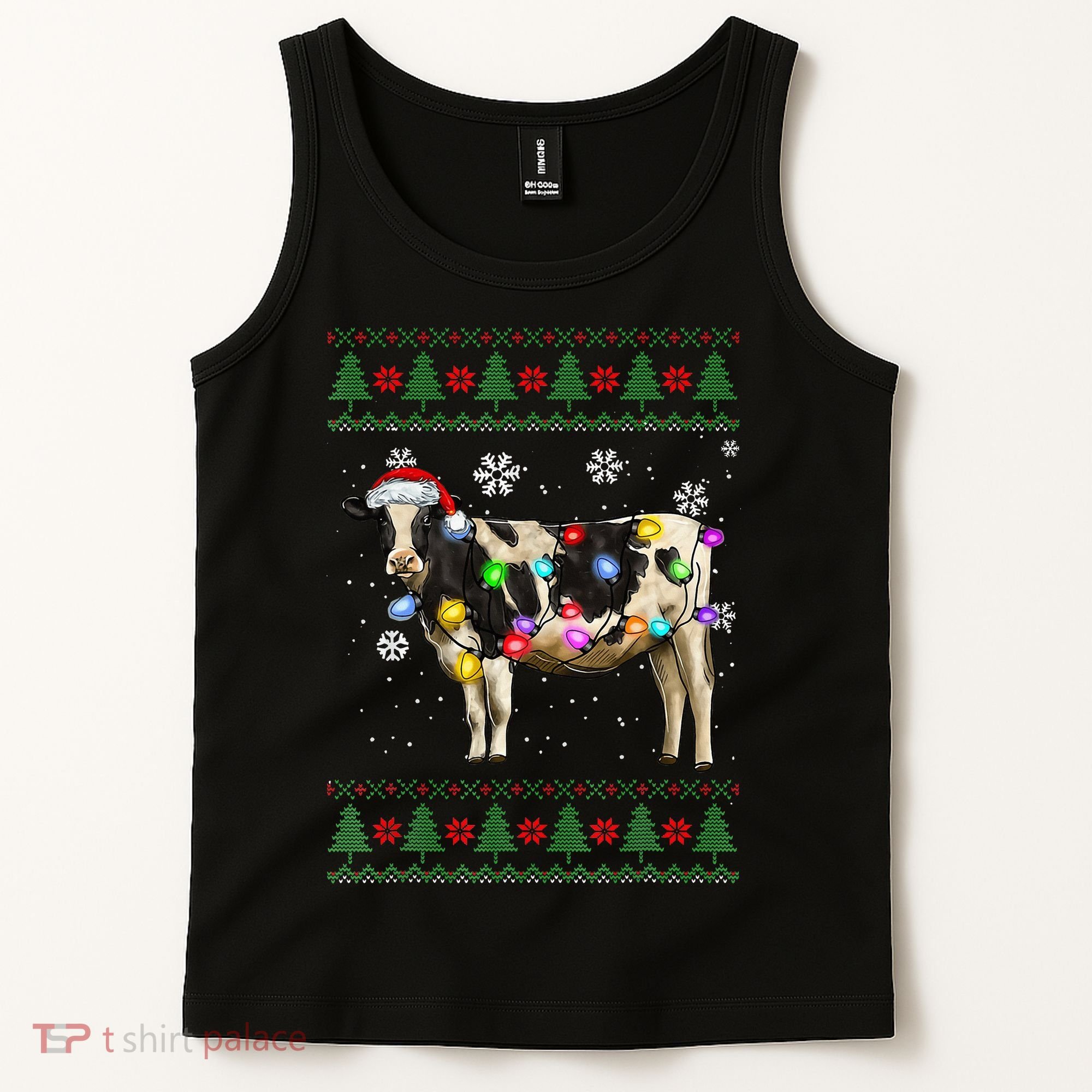 Ugly Christmas Sweater Cow Christmas Lights Sweater Light Up Tank Top