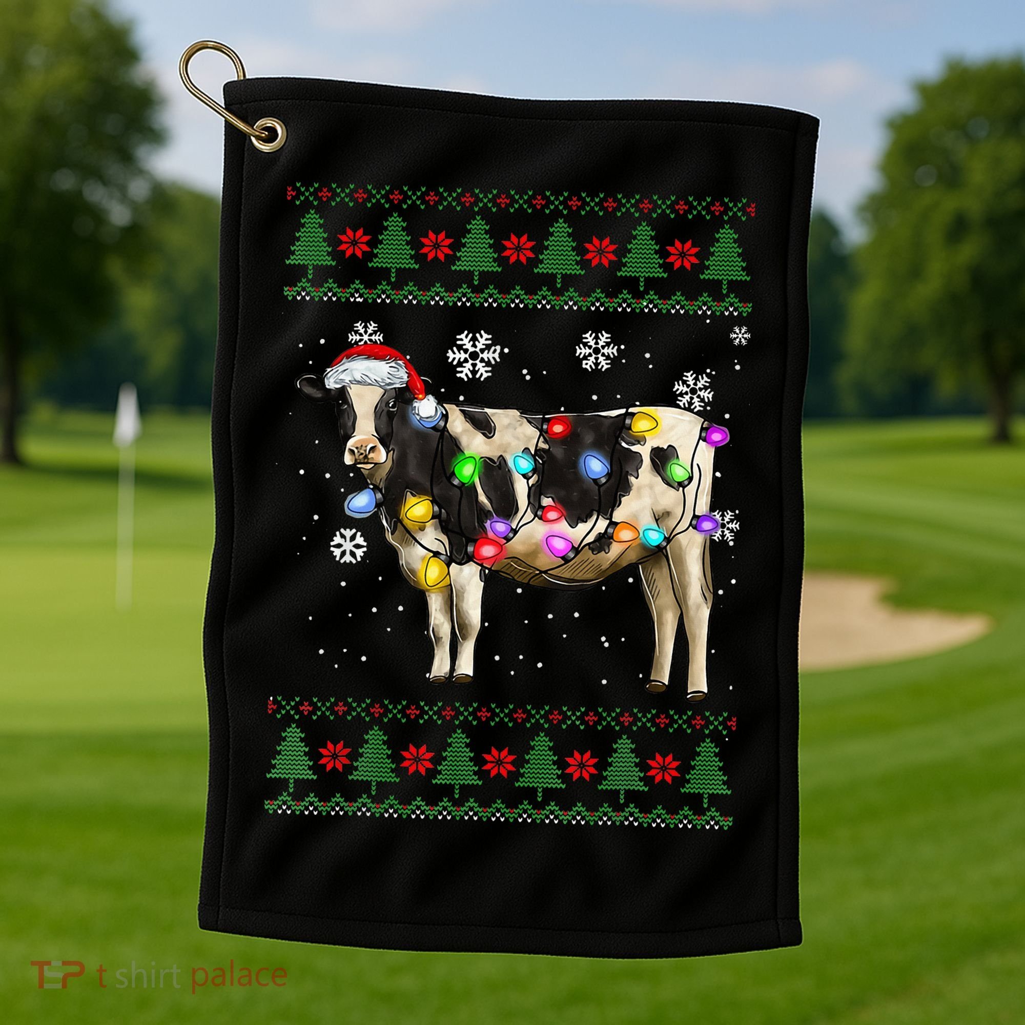 Ugly Christmas Sweater Cow Christmas Lights Sweater Light Up Golf Towel