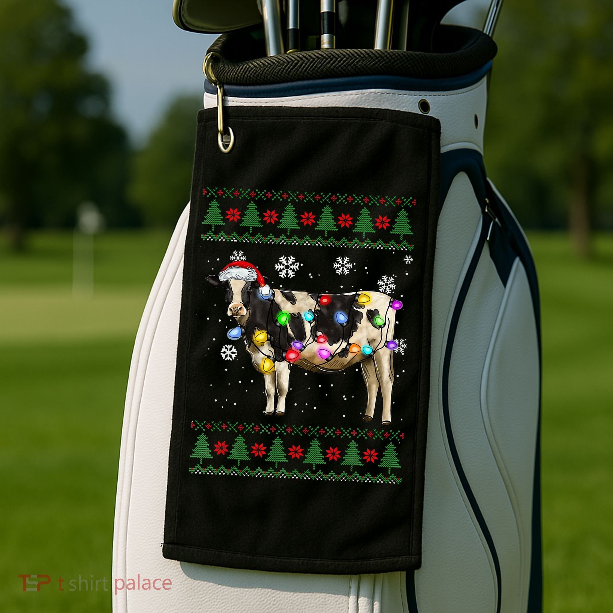 Ugly Christmas Sweater Cow Christmas Lights Sweater Light Up Golf Towel