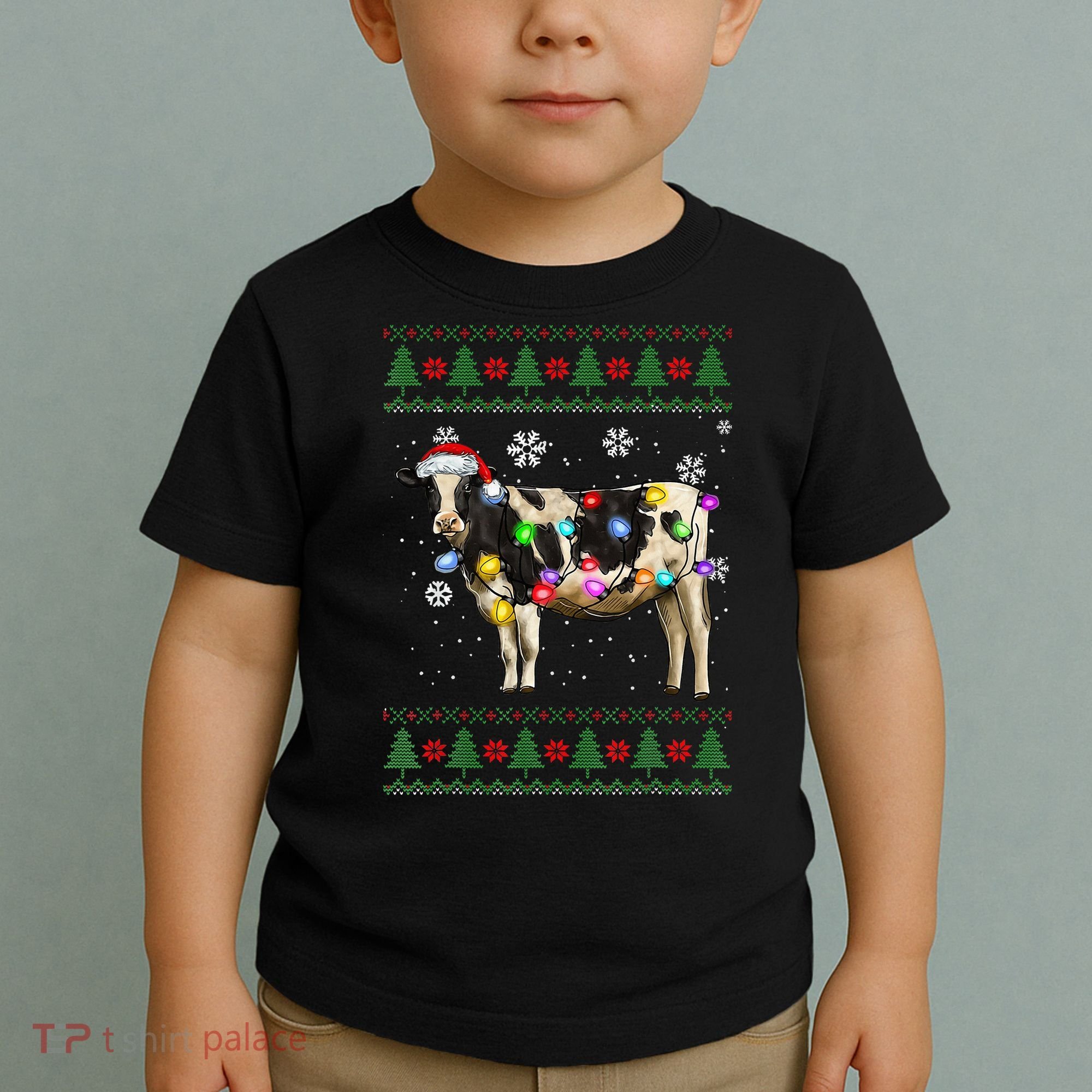 Ugly Christmas Sweater Cow Christmas Lights Sweater Light Up Toddler T-Shirt
