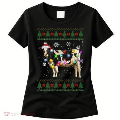 Ugly Christmas Sweater Cow Christmas Lights Sweater Light Up Women's T-Shirt