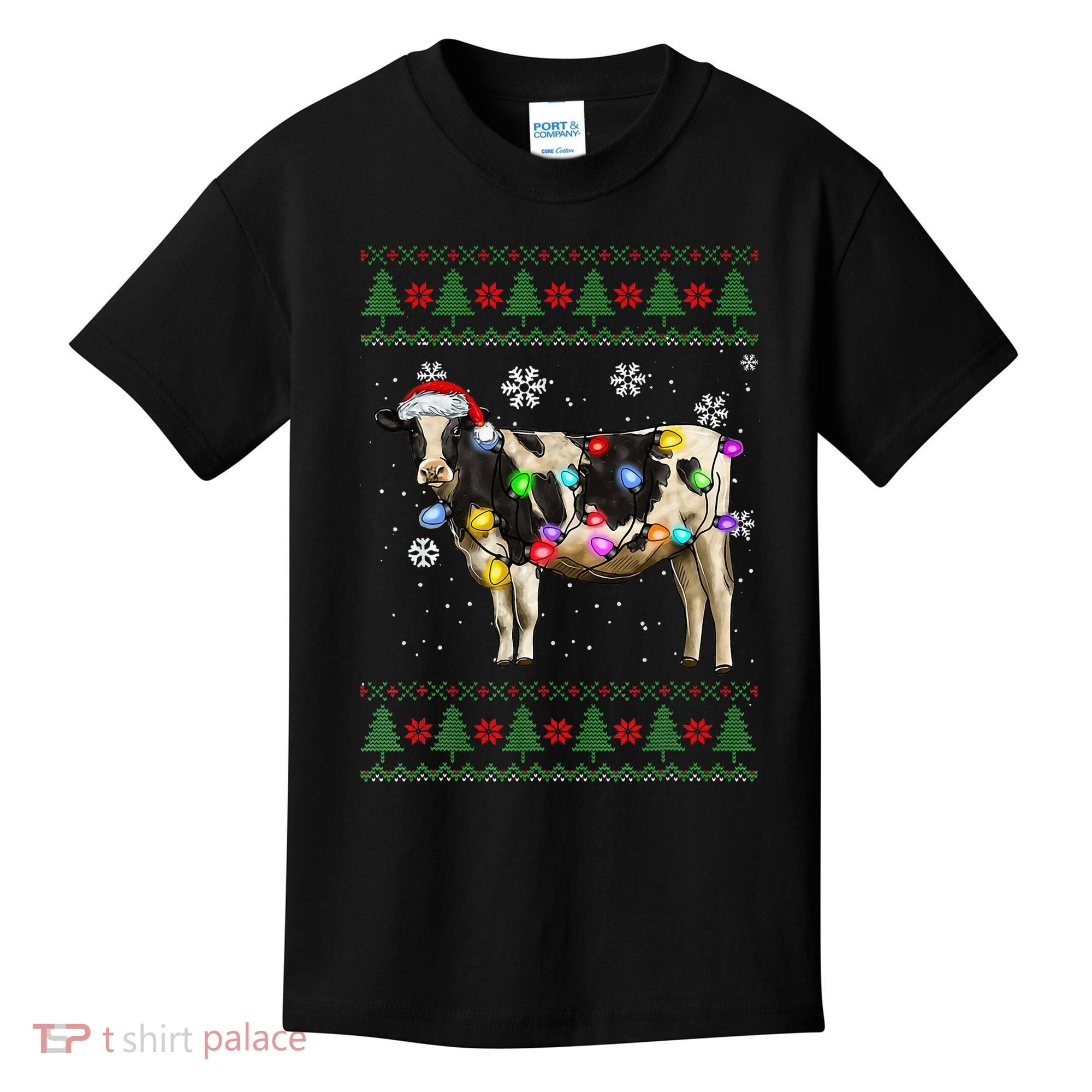 Ugly Christmas Sweater Cow Christmas Lights Sweater Light Up Kids T-Shirt