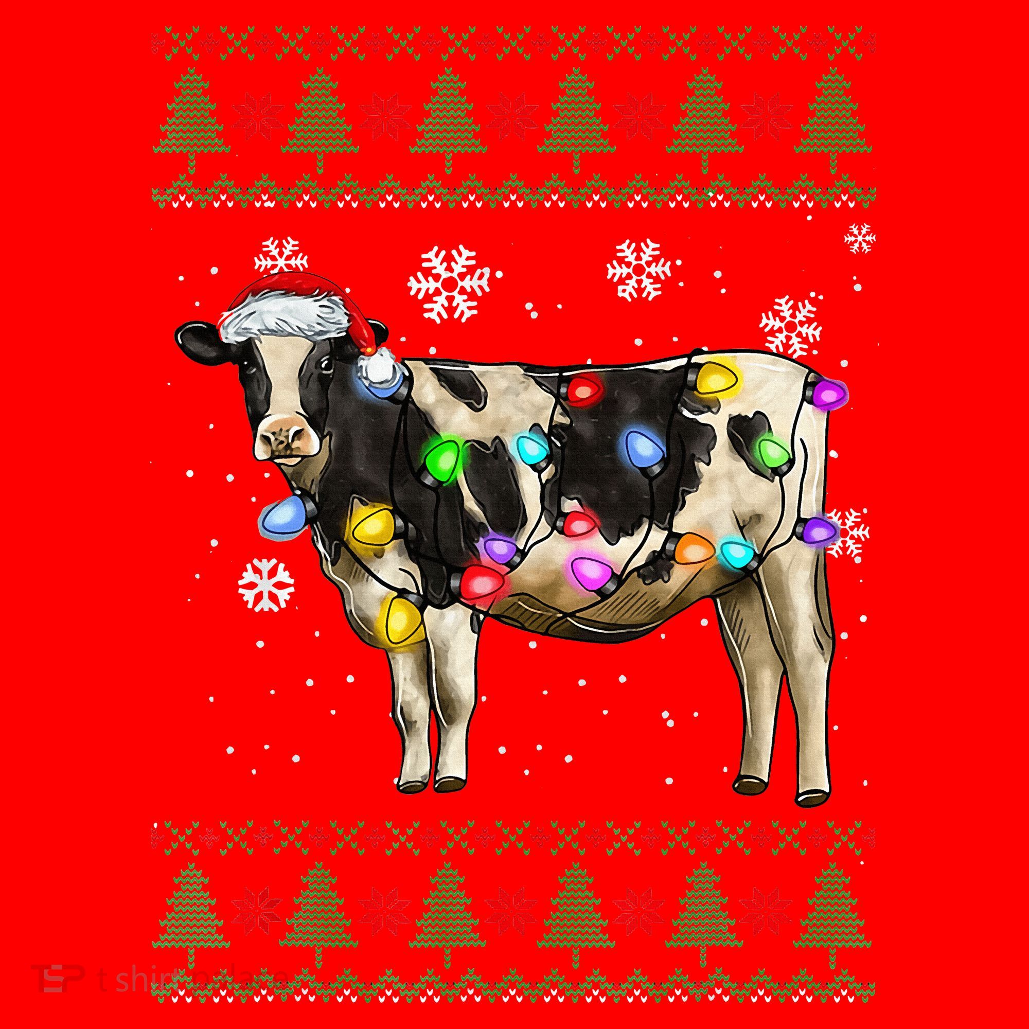 Ugly Christmas Sweater Cow Christmas Lights Sweater Light Up Santa Hat