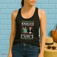 Ugly Christmas Sweater The Office Happy Birthday Jesus Sorry Your Party Women's Tank Top thumb 2
