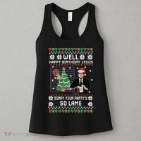 Ugly Christmas Sweater The Office Happy Birthday Jesus Sorry Your Party Women's Tank Top thumb 3