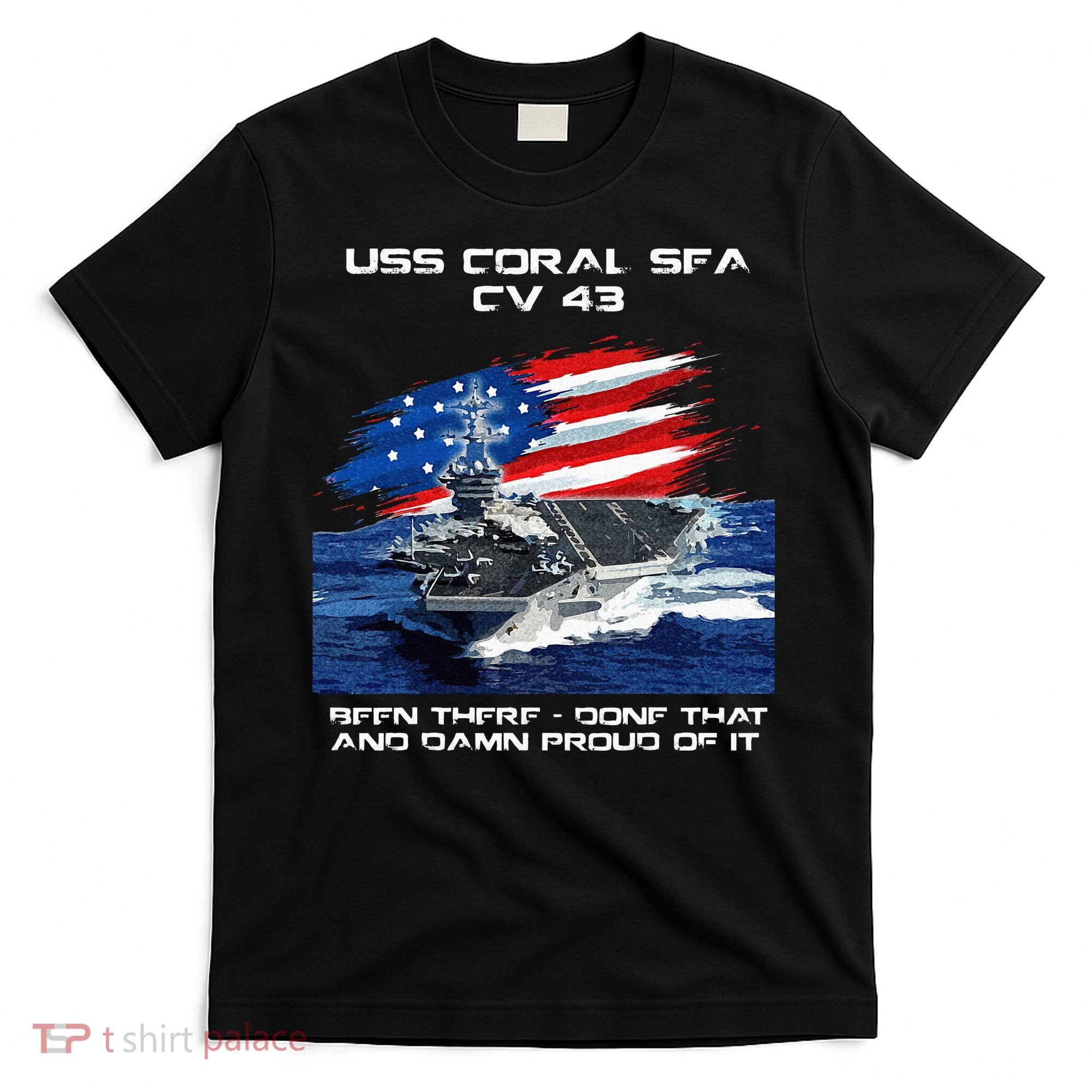 USS Coral Sea CV 43 Aircraft Carrier Veteran USA Flag Xmas T-Shirt