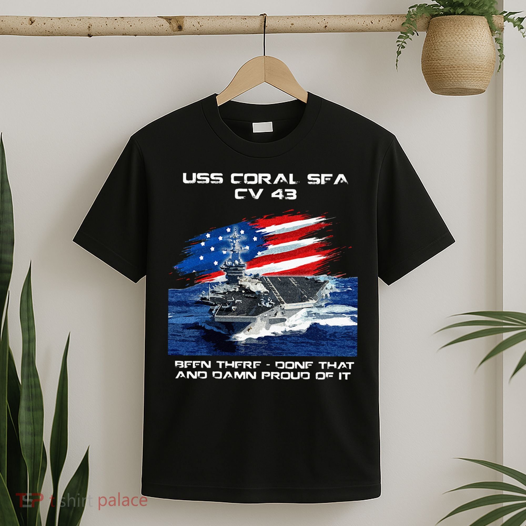 USS Coral Sea CV 43 Aircraft Carrier Veteran USA Flag Xmas T-Shirt