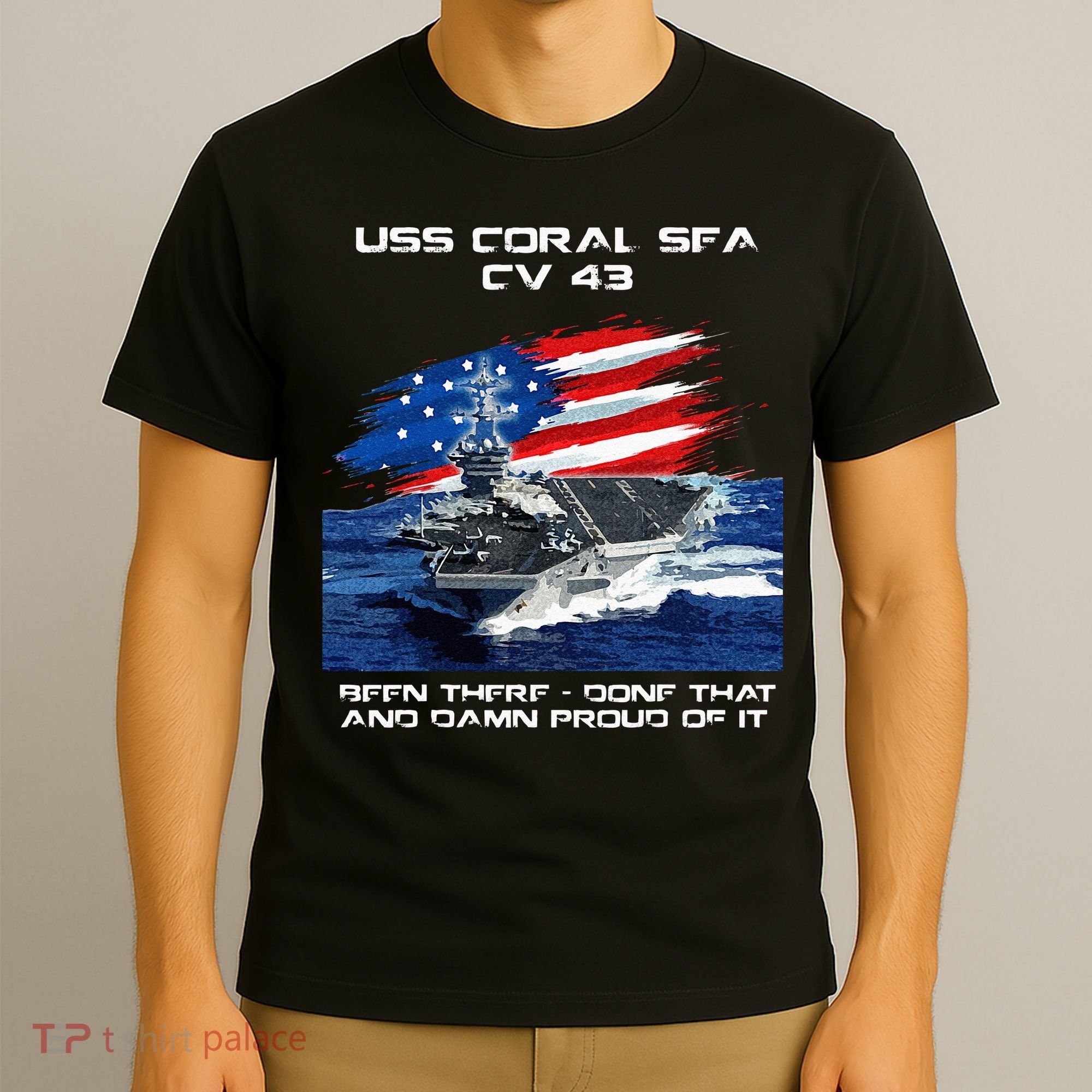 USS Coral Sea CV 43 Aircraft Carrier Veteran USA Flag Xmas T-Shirt