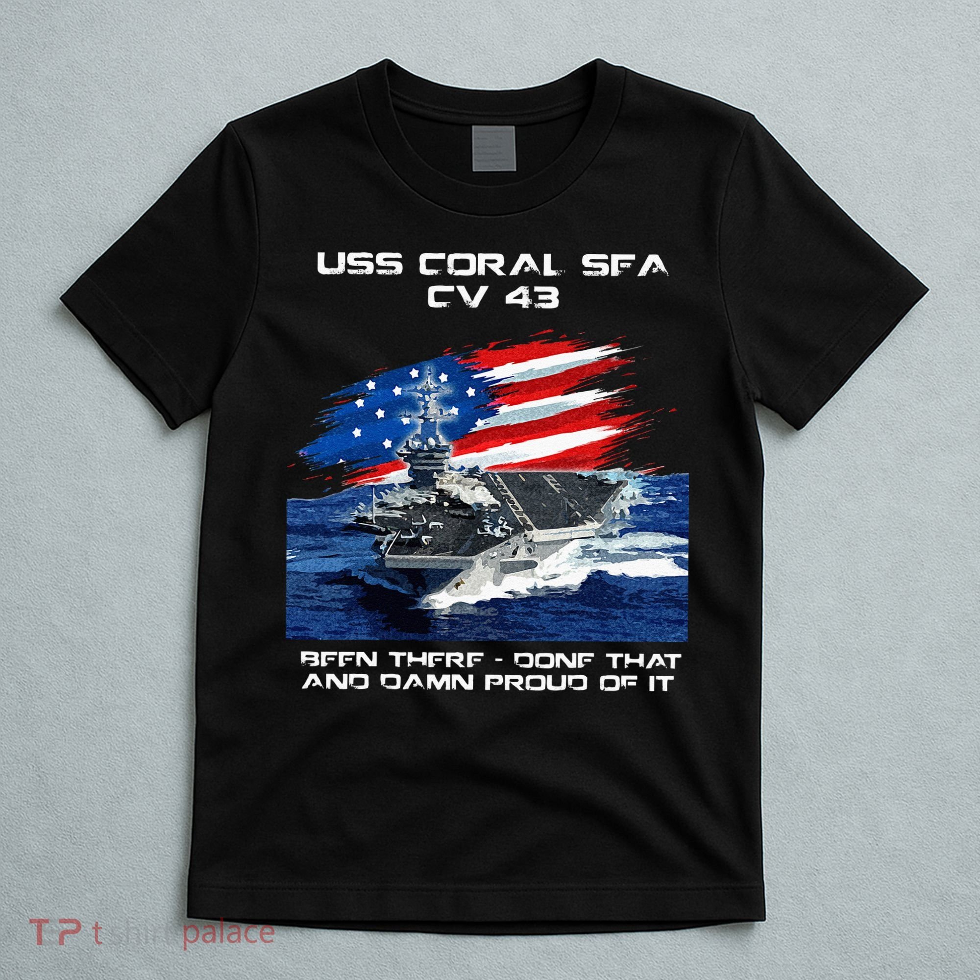 USS Coral Sea CV 43 Aircraft Carrier Veteran USA Flag Xmas T-Shirt