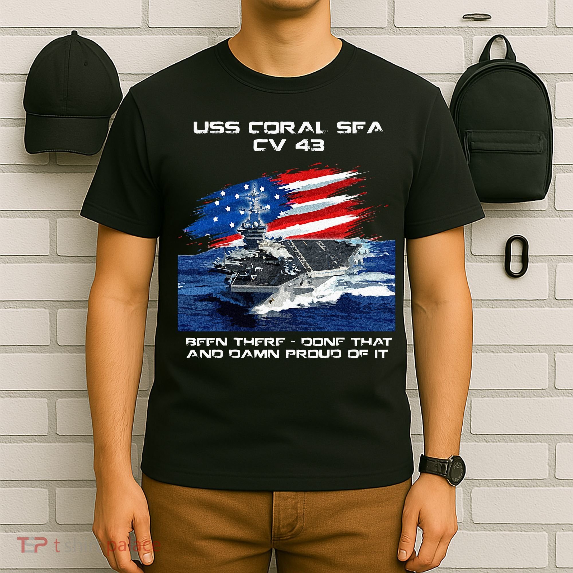 USS Coral Sea CV 43 Aircraft Carrier Veteran USA Flag Xmas T-Shirt