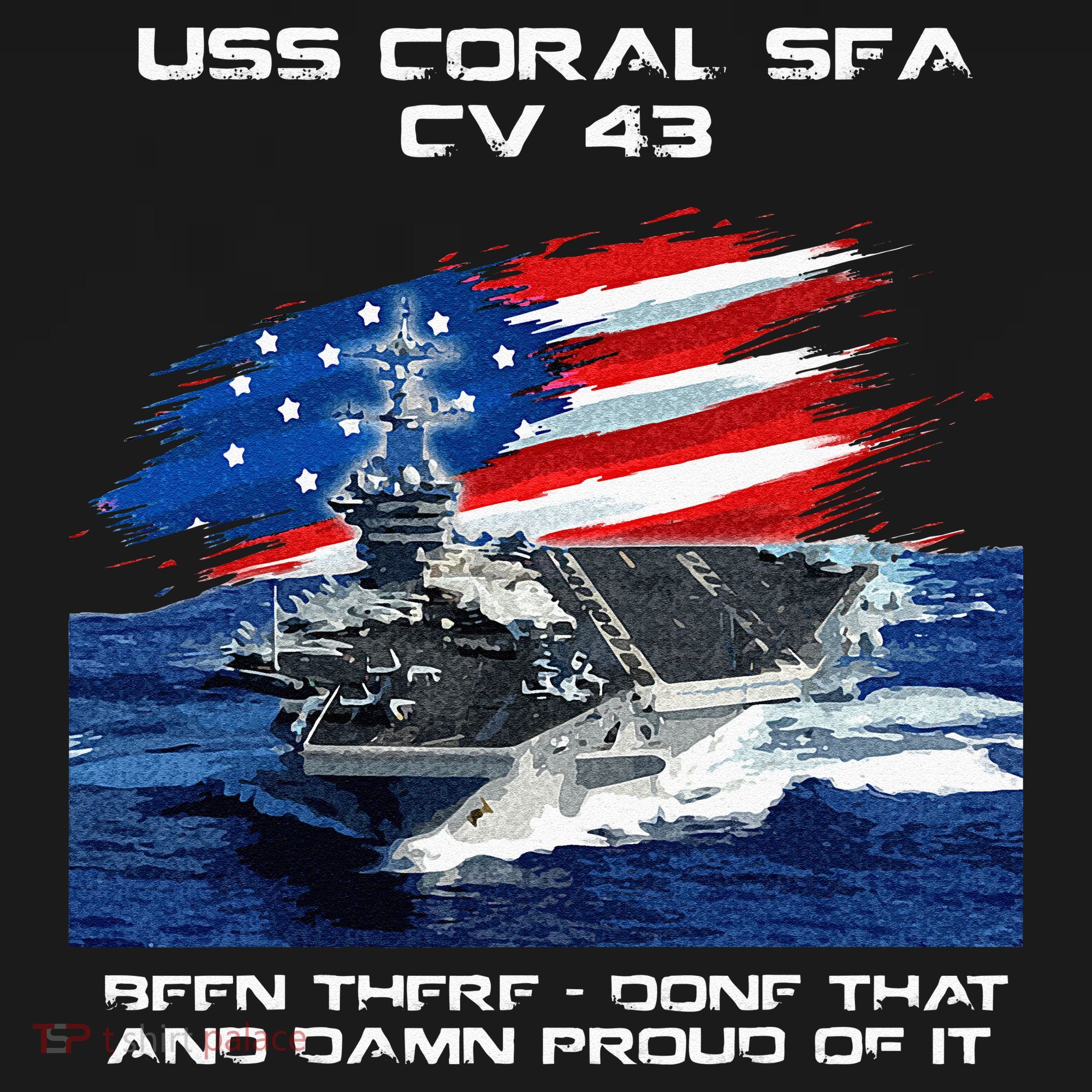 USS Coral Sea CV 43 Aircraft Carrier Veteran USA Flag Xmas T-Shirt
