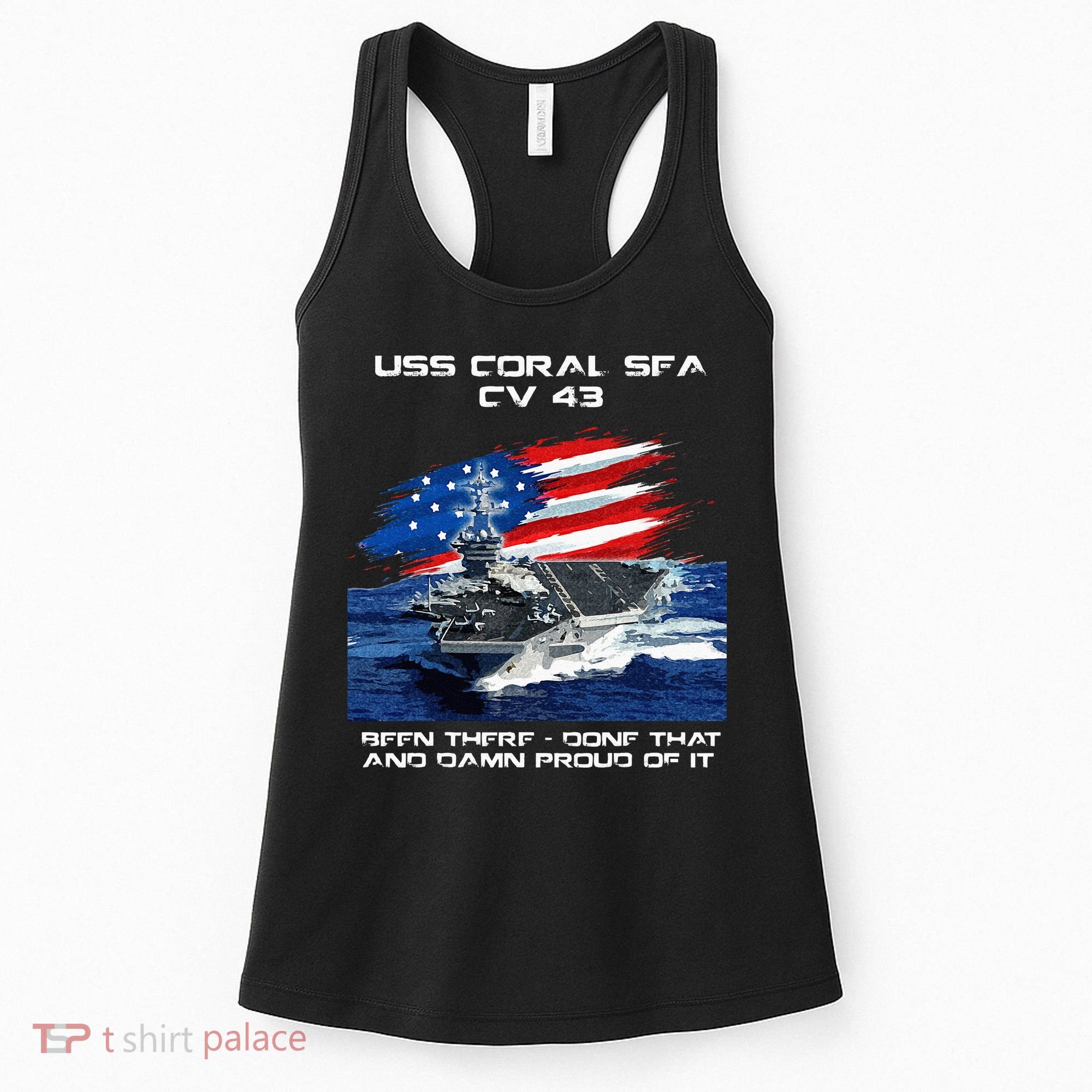 USS Coral Sea CV 43 Aircraft Carrier Veteran USA Flag Xmas Women's Tank Top