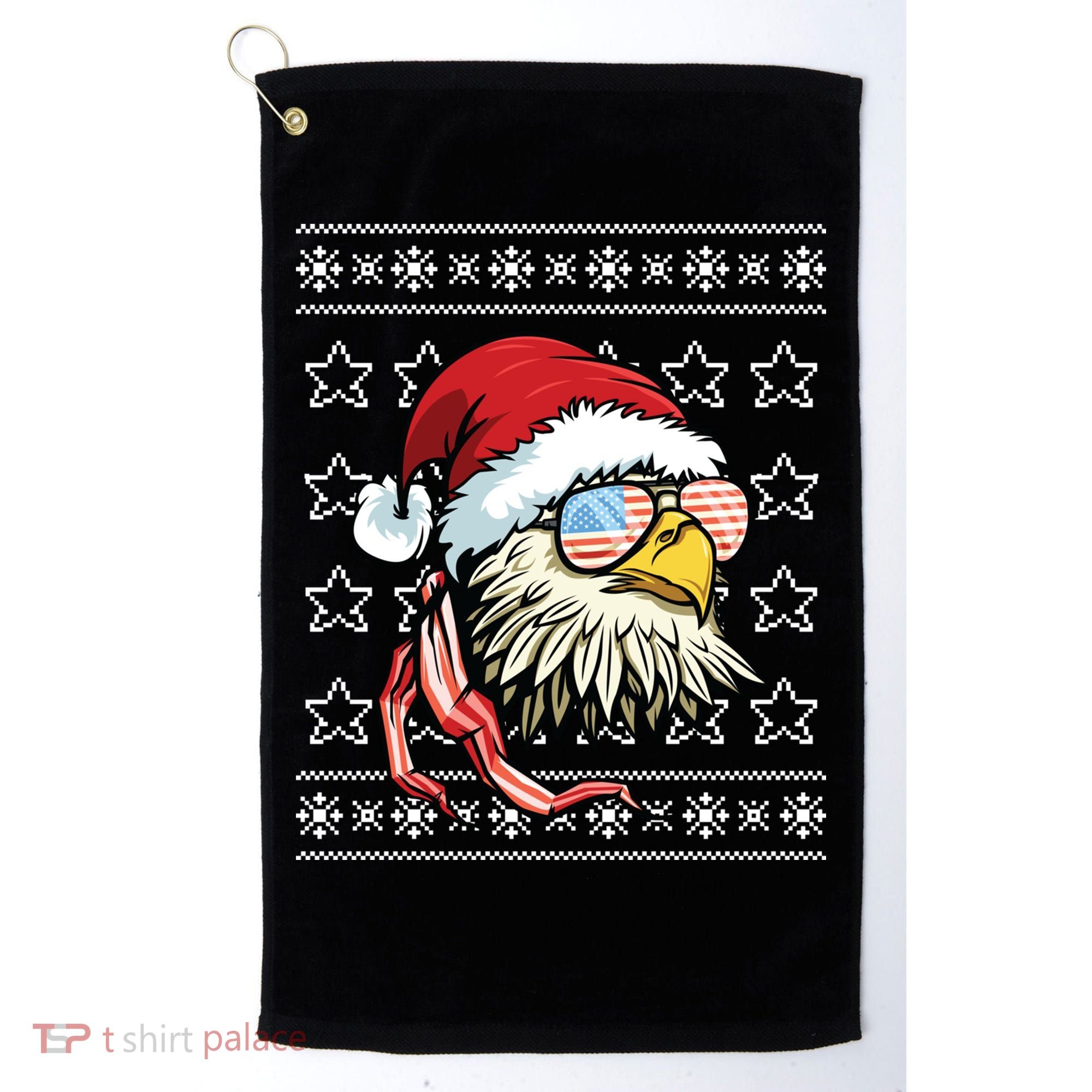 Ugly Christmas Sweater Usa Flag Bald Eagle Christmas Gift Golf Towel